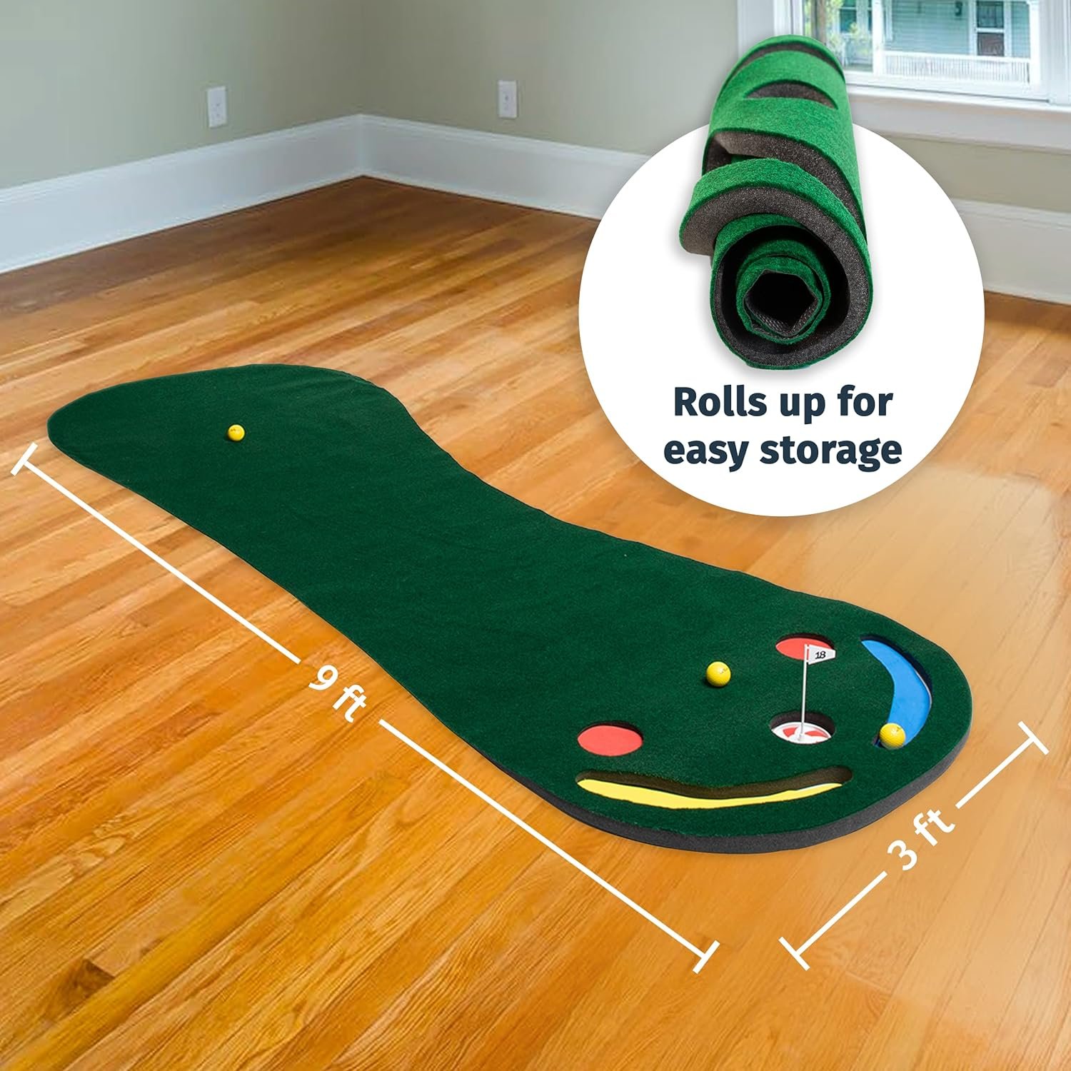 AbcoTech Indoor Golf Putting Green – Mini Golf Set, Golf Training Aid - Golf Accessories for Men, Golf Gifts for Men, Tech Gifts, Office Gifts, Indoor Games, Outdoor – Golf Mat with 3 Bonus Balls