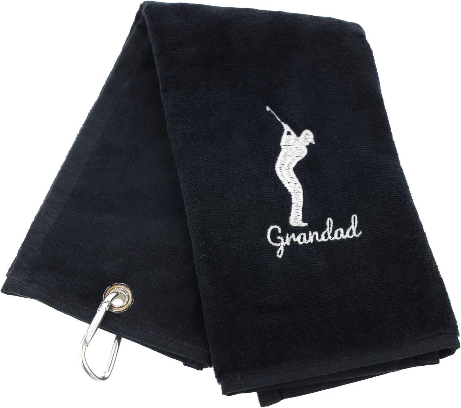 always looking good golf towel for grandad black luxury velour 50cm x 40cm custom embroidered golf towel with carabiner