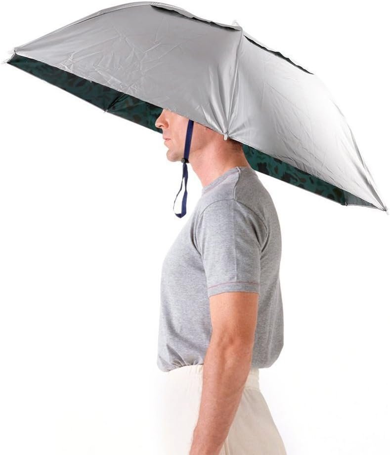 Aoneky Head Umbrella Hat - 35 Large Adult Folding Brolly Hat with Hands free Headband for Women  Man Golf, Fishing, Gardening, Photography, Walking - Fancy Dress Funny/Joke Gift