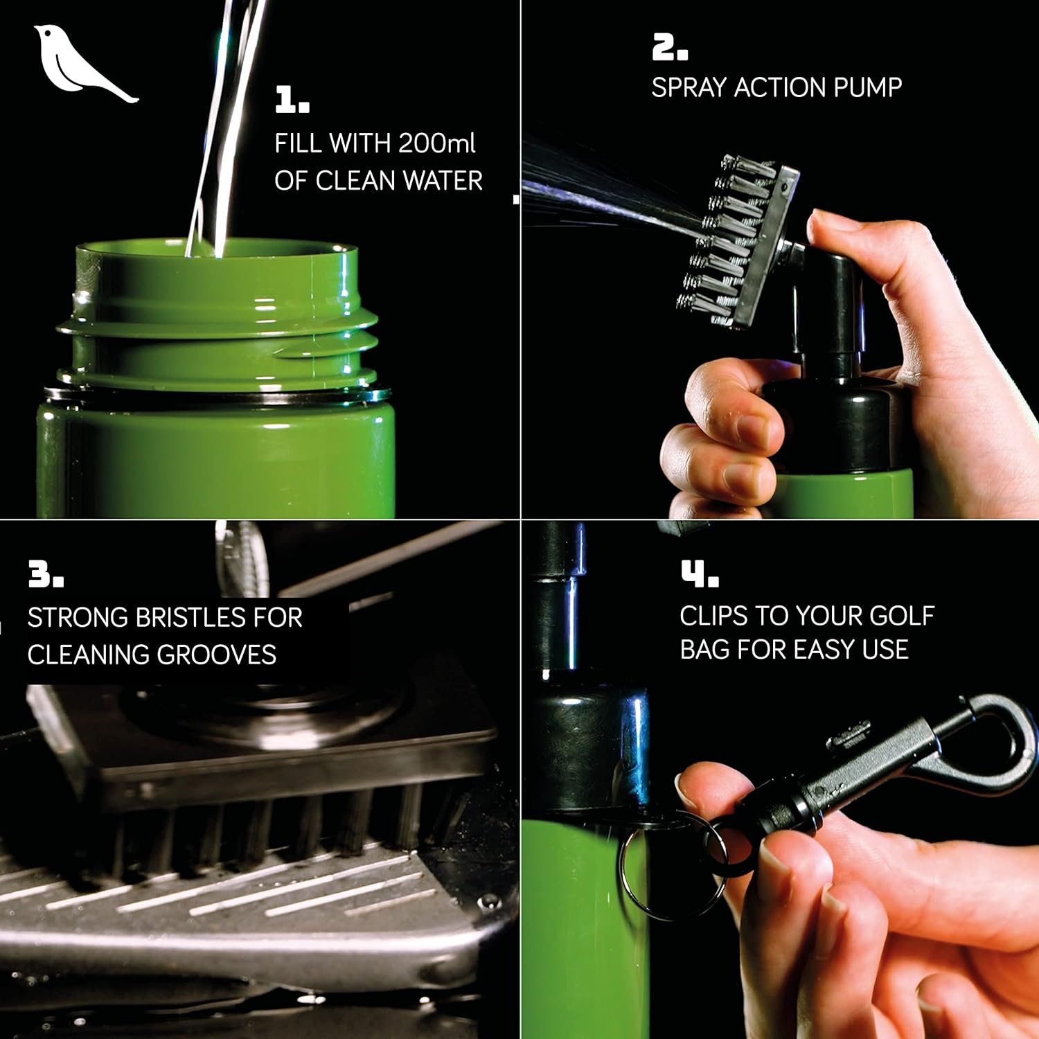 BIRDIE BRUSH The Effortless Golf Club Groove Cleaning Brush With Built In Water Spray