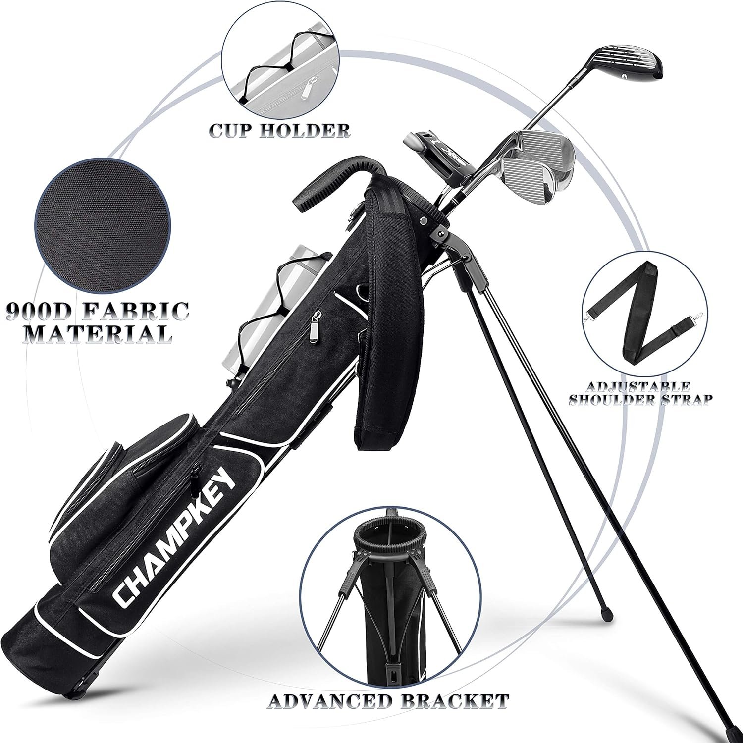 CHAMPKEY Lightweight Golf Stand Bag | Professional Pitch Golf Bag Ideal for The Driving Range, Par 3 and Executive Courses