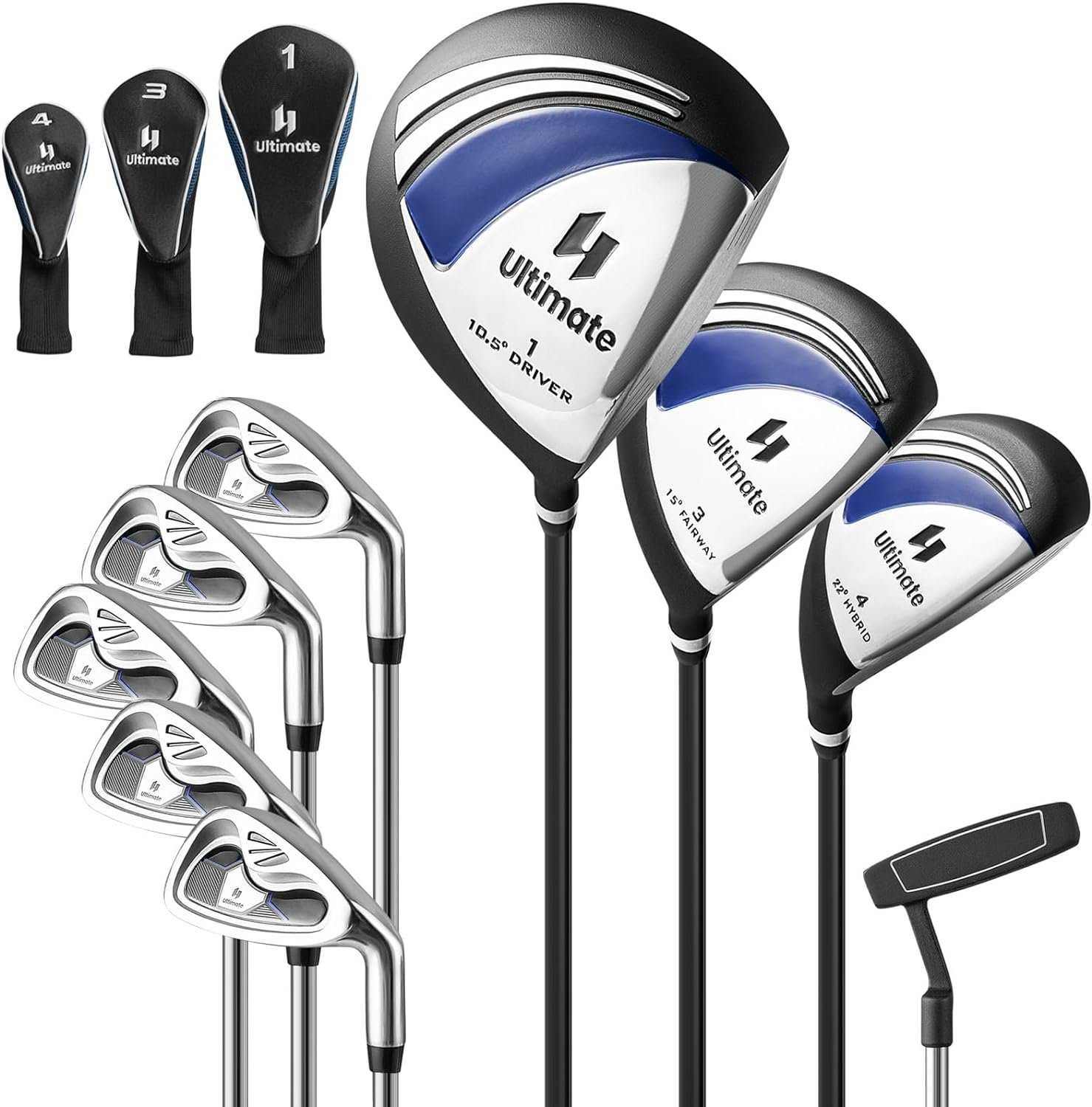 COSTWAY Mens Golf Club Set, 9 Pieces Complete Set with 460cc Alloy Driver, 3# Fairway Wood, 4# Hybrid, 6-9#  P Irons and Putter, Head Covers Inculded