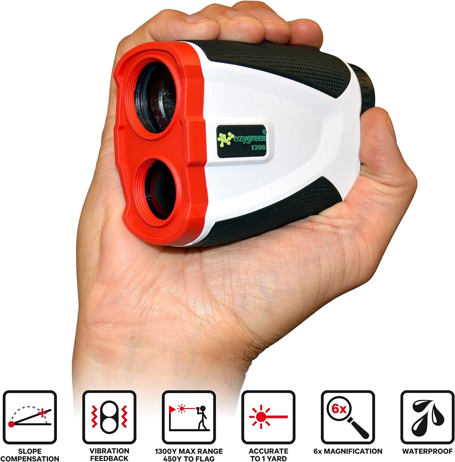 Easy Green 1,300 Yard Golf Rangefinder - With Vibrating Pin Lock  Slope Compensation Technology, White