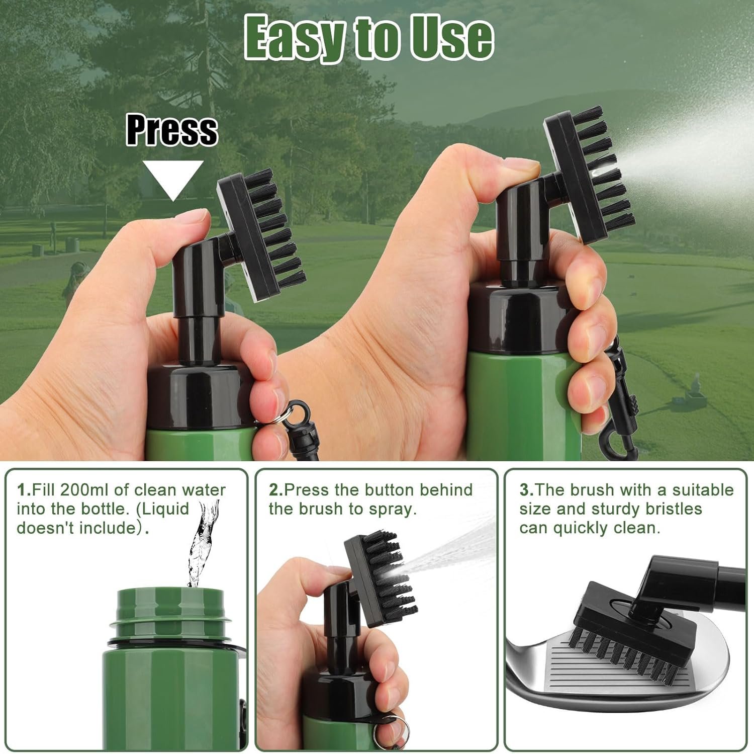 EEEKit Golf Club Cleaner Brush, Golf Club Brush Groove Cleaner,Golf Cleaning Tool with Built in Water Spray and Hook for Clean Golf Clubs, Bags,Shoes