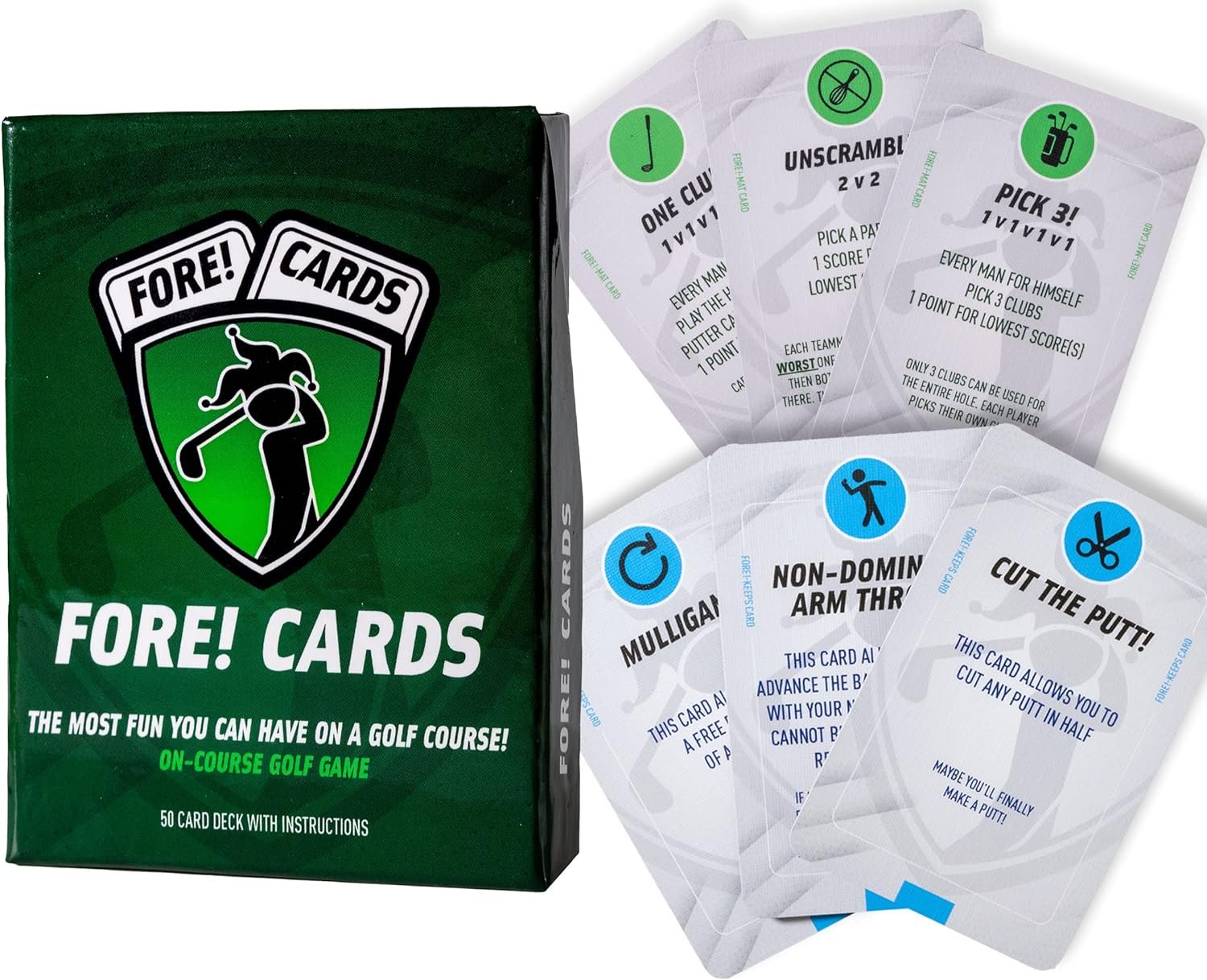 Fore! Cards On-Course Golf Game | Fun Interactive Golf Game | Spice Up Your Next Round | 50 Card Deck Makes Every Hole a Different Challenge