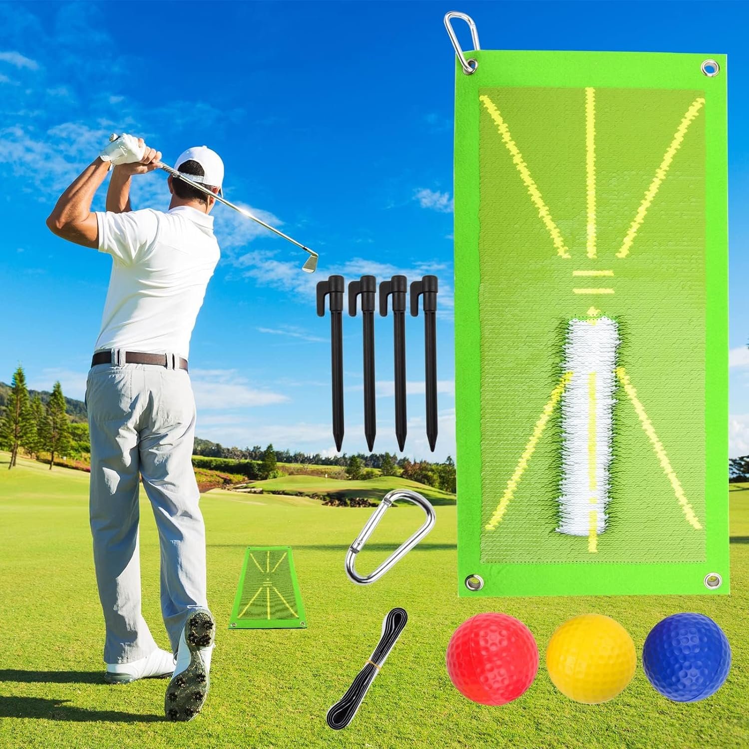 Golf Training Mat for Swing Detection Batting, Golf Practice Impact mats, Path Feedback and Posture Correct Golf Hitting mat, Indoor/Outdoor Golf Training Aid Equipment