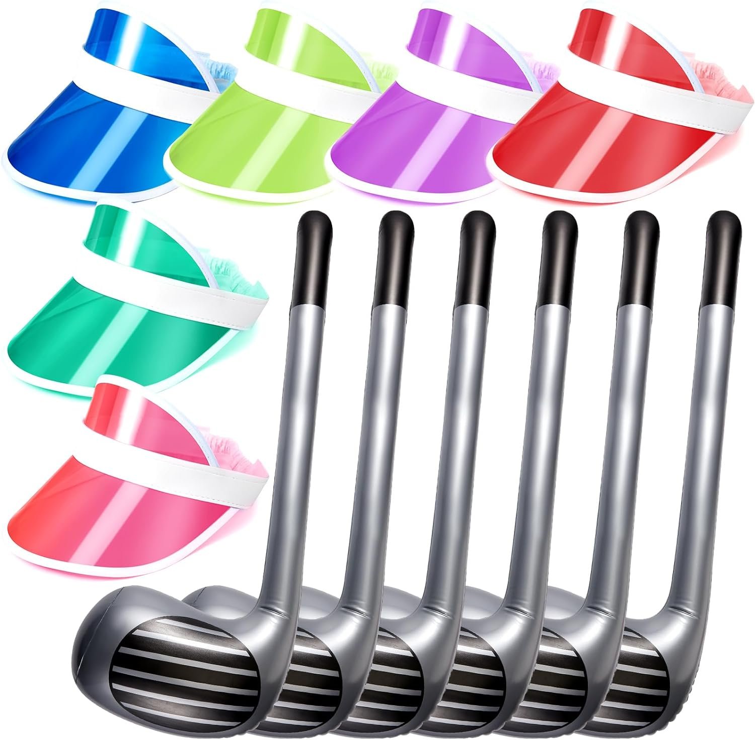 Hicarer Golf Accessories Include 6 Pcs Golf Inflatable Club 76 cm Inflatable Golf Stick with 6 Pcs Assorted Colors Sun Visors Golf Hat for Golf Lovers Men Women Kids Gifts Supplies