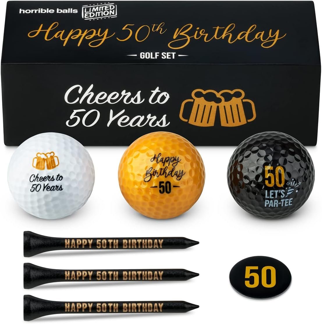 Horrible Balls Golf Birthday Gift Sets - 40th 50th 60th 70th - Perfect Novelty Golfing Present For Him or Her