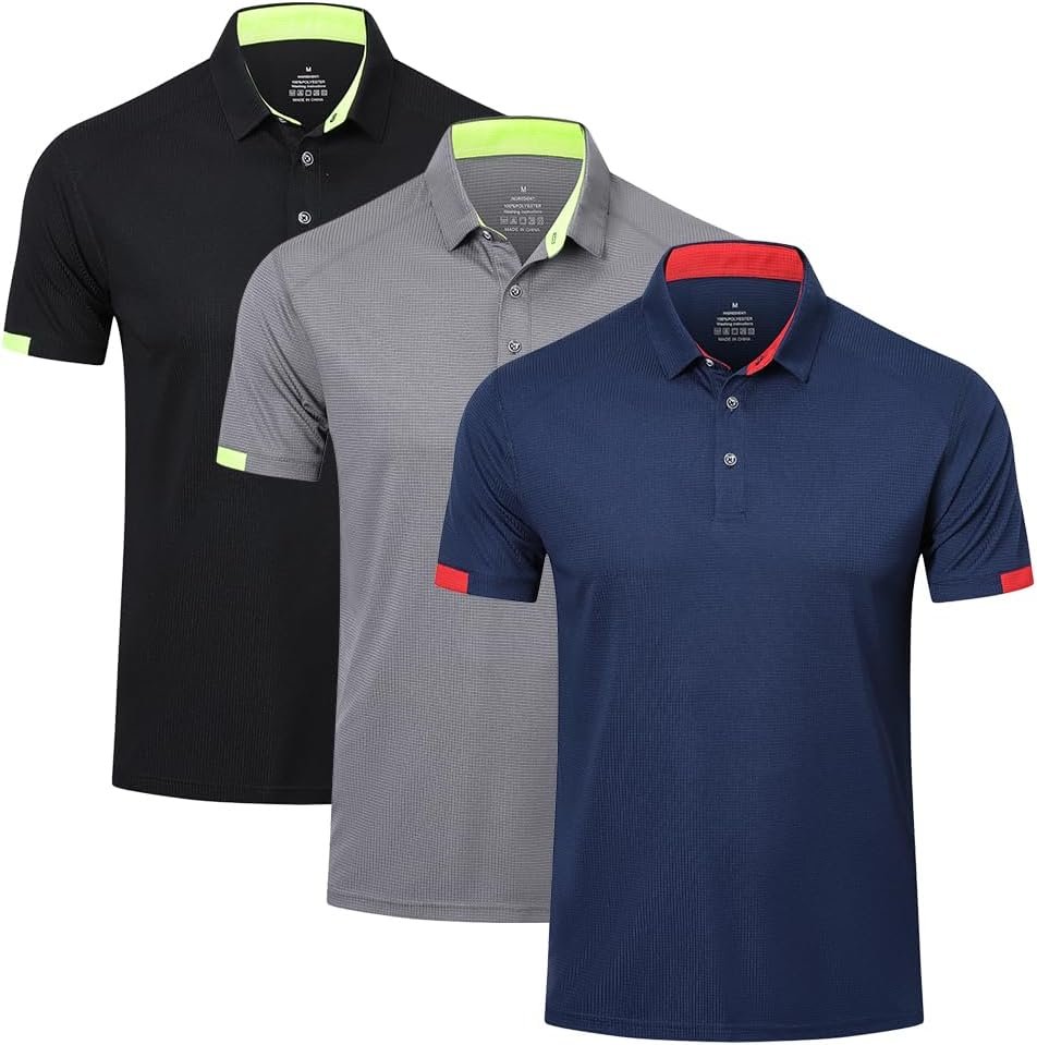 huakang 3pack mens breathable golf polo shirt workout polo shirts short sleeve sports gym tee top quick dry polo shirt