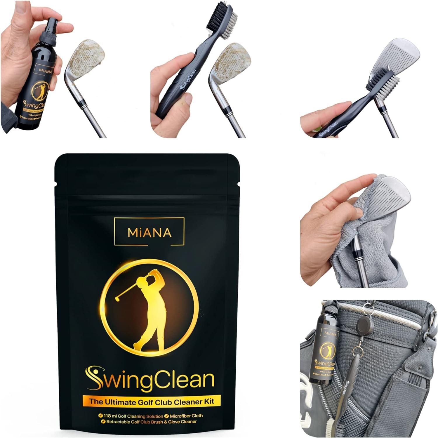 Miana Golf Club Cleaner Accessories Premium Groove Brass Brush Spray Towel Set Cleaning Kit