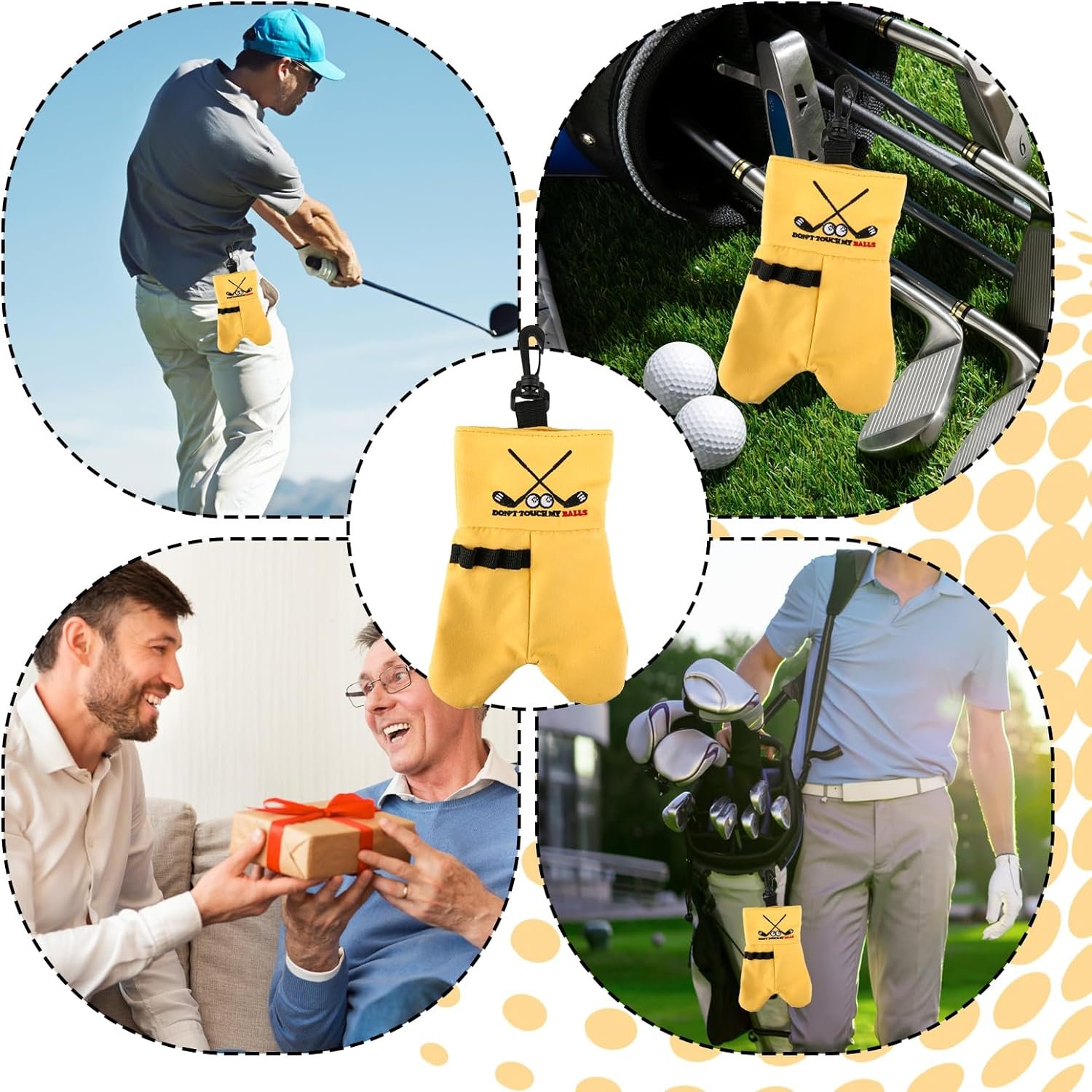 Onsolo Funny Golf Ball Bag with Hanging Clip Portable Golf Tee Pouch Golf Ball Carry Bag Pocket Holder Novelty Gift Golf Accessories for Men Waist Belt Bag for Sports Golf Lovers Accessories