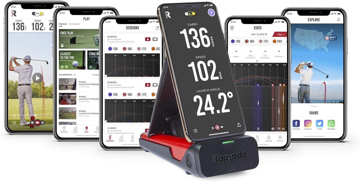 Rapsodo Mobile Launch Monitor for Golf Indoor and Outdoor Use with GPS Satellite View and Professional Level Accuracy, iPhone  iPad Only