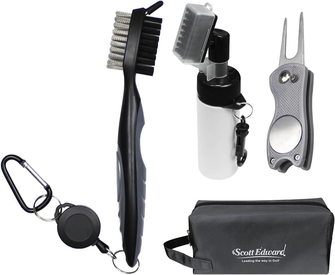 Scott Edward Golf Essentials Kit Tool Accessories Bag Kit Comes with Golf Cleaning Brush, Golf Accessories Bag, Golf Water Brush, Golf Divot Repair Tool, Perfect Golf Accessories for Men and Women