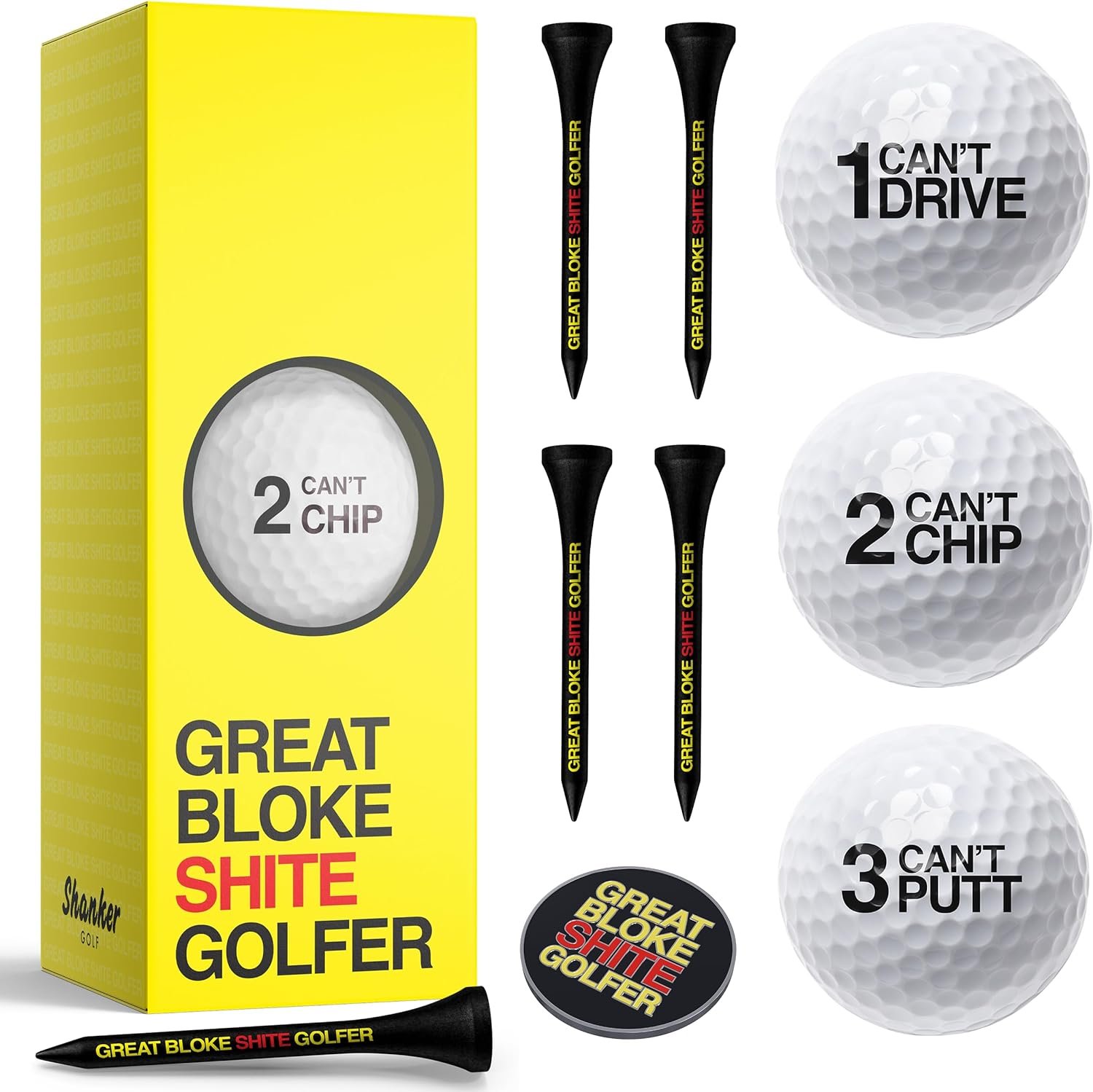 shanker golf balls gift set shite golfer starter pack sleeve of 3 balls ball marker wooden tees set perfect funny gift f