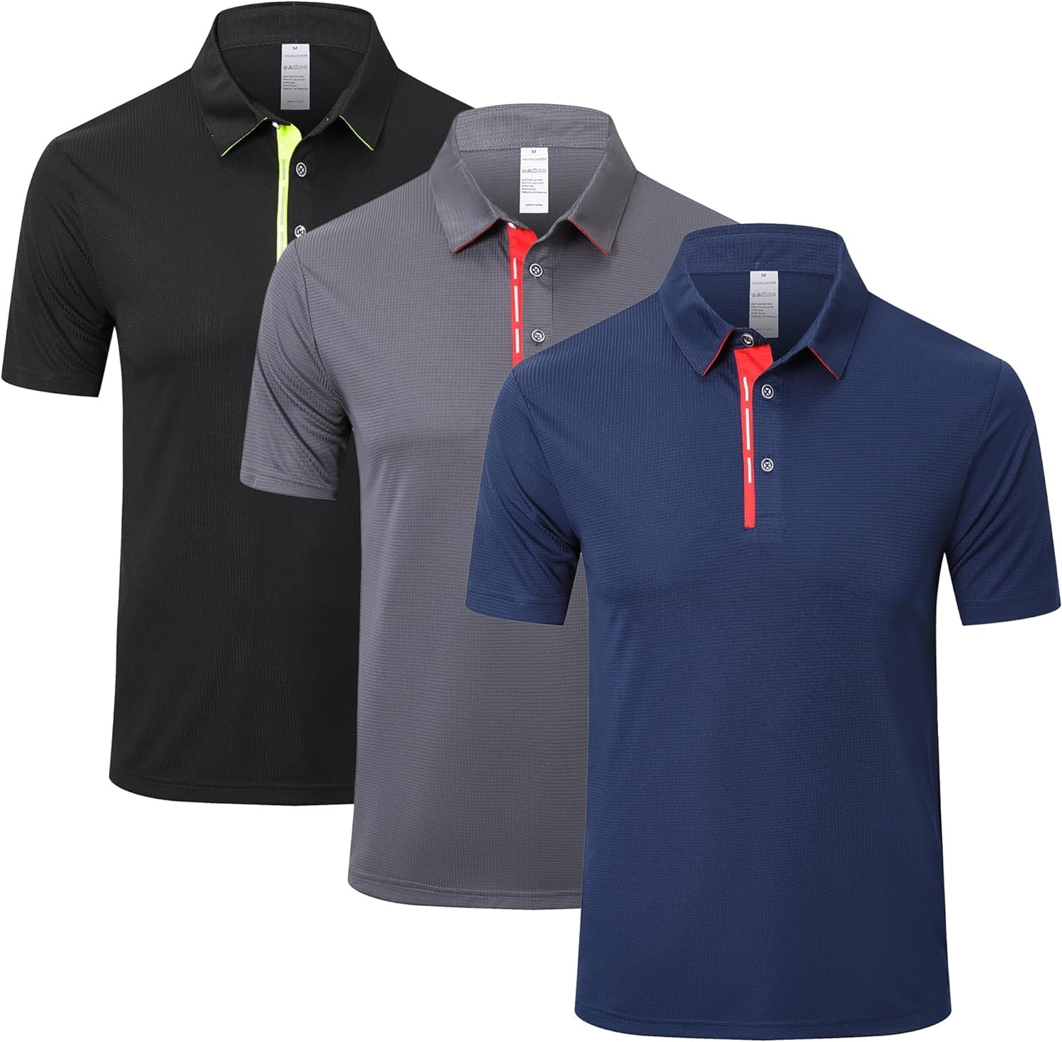 zengvee 3 pack mens polo shirts breathable quick dry golf polo shirts color clash collar outdoor sports tee tops with 3