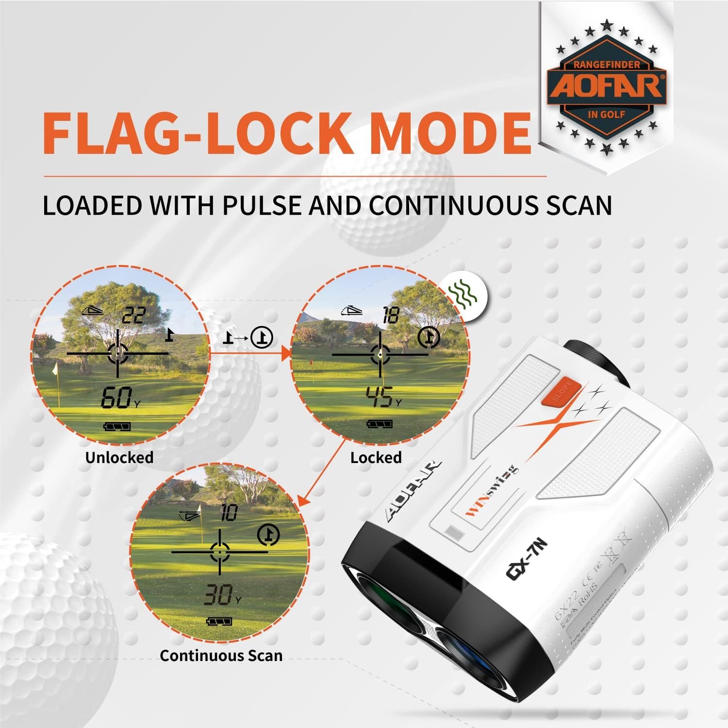 AOFAR GX-7N Golf Rangefinder with Continuous Scan, 800 Yards,Slope Switch Button with Indicator, Flag-Lock with Pulse and Scan for Closer Target, High-Precision, Waterproof for Tournament