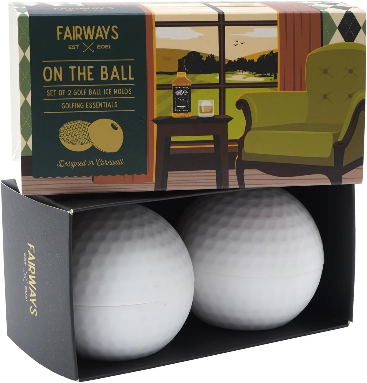 CGB Giftware | Fairways Set of 2 Golf Ball Ice Molds | in Gift Box | Golf Enthusiast | Fathers Day | Modern Gent | GB07468