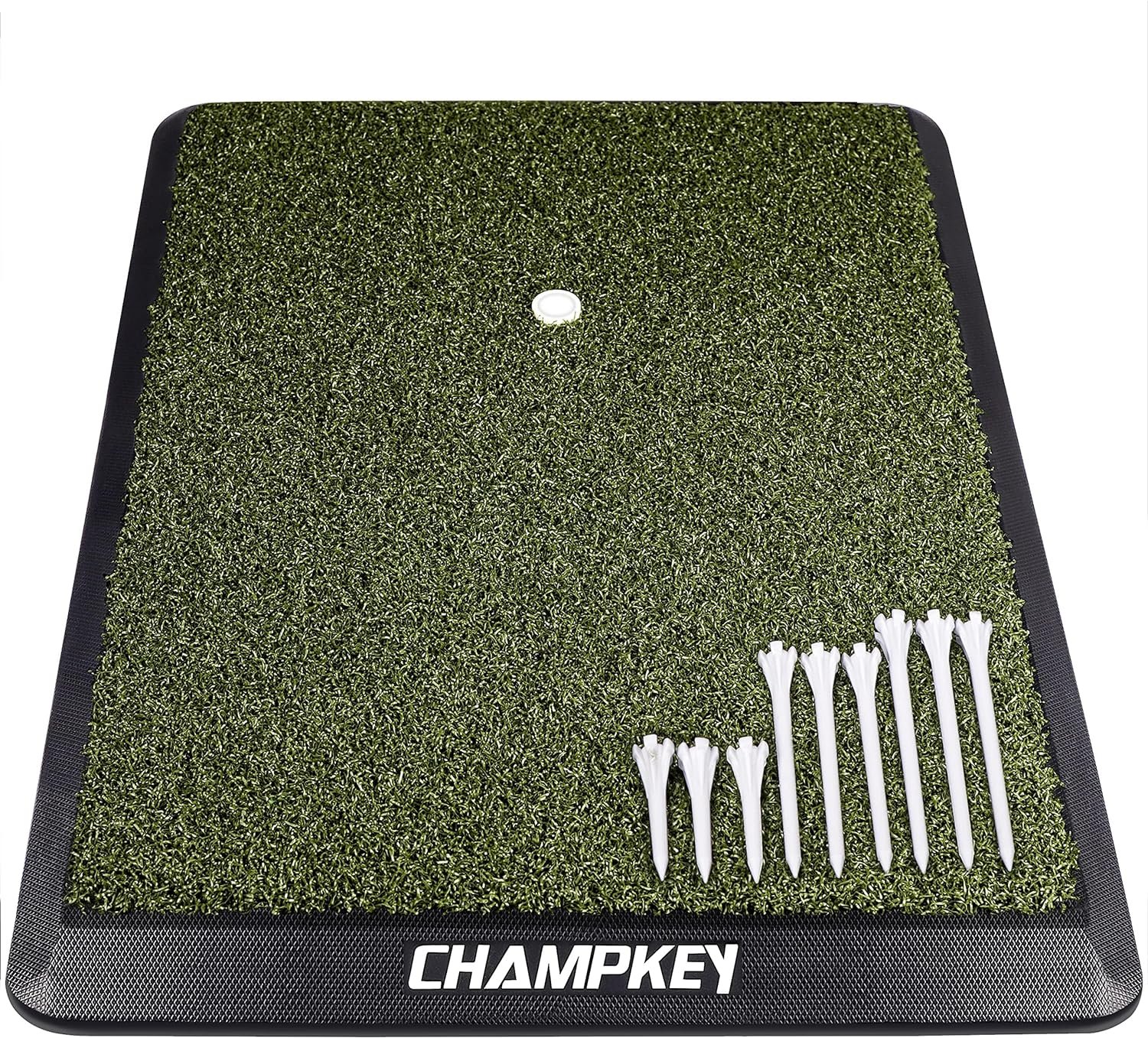 CHAMPKEY Premium Synthetic Turf PRO Golf Hitting Mat | Heavy Duty Rubber Base Golf Practice Mat | Come with 1 Rubber Tee and 9 Plastic Tees