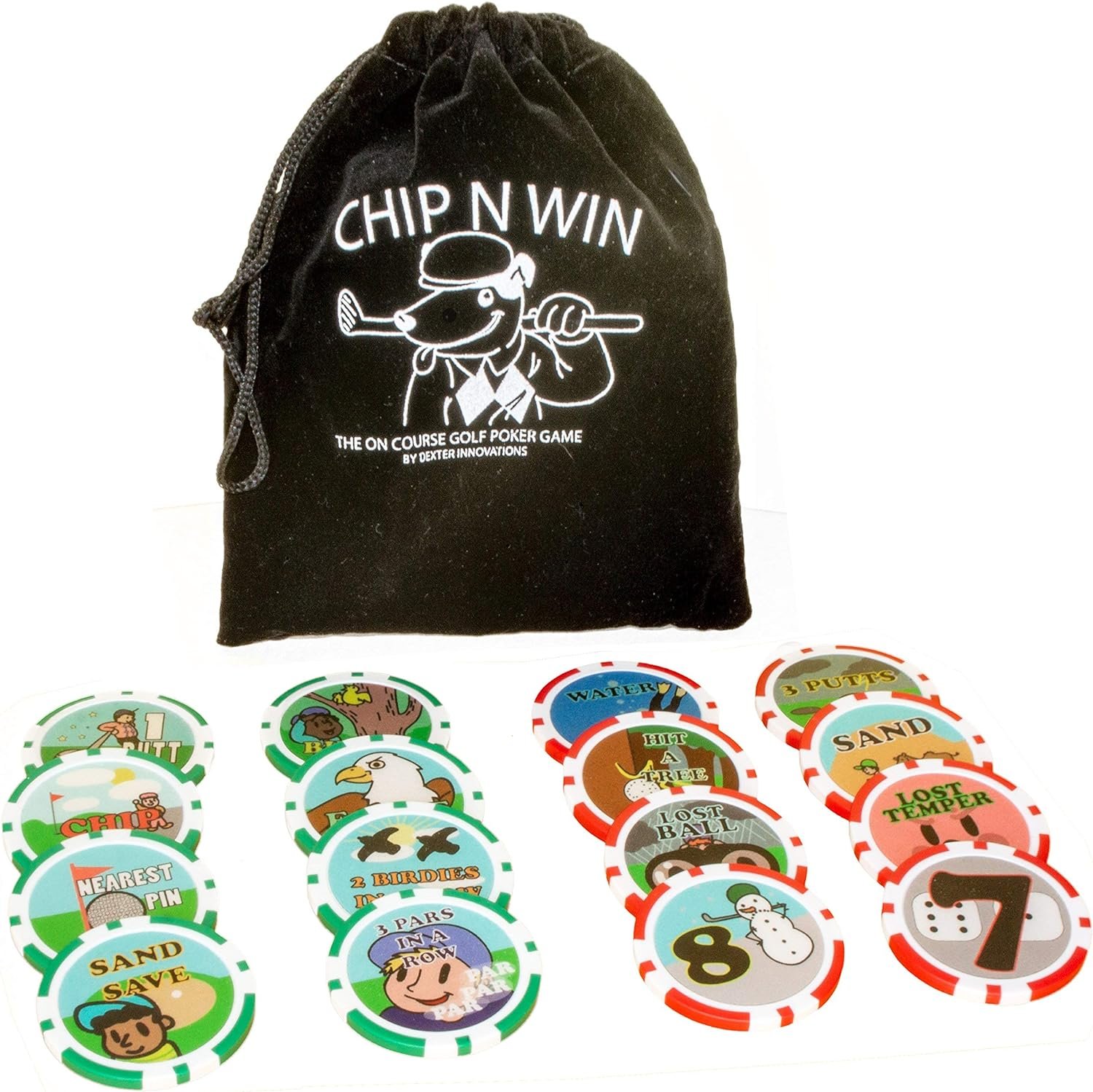 CHIP N WIN: THE ON COURSE GOLF POKER CHIPS GAME WITH 16 FUN CHIPS