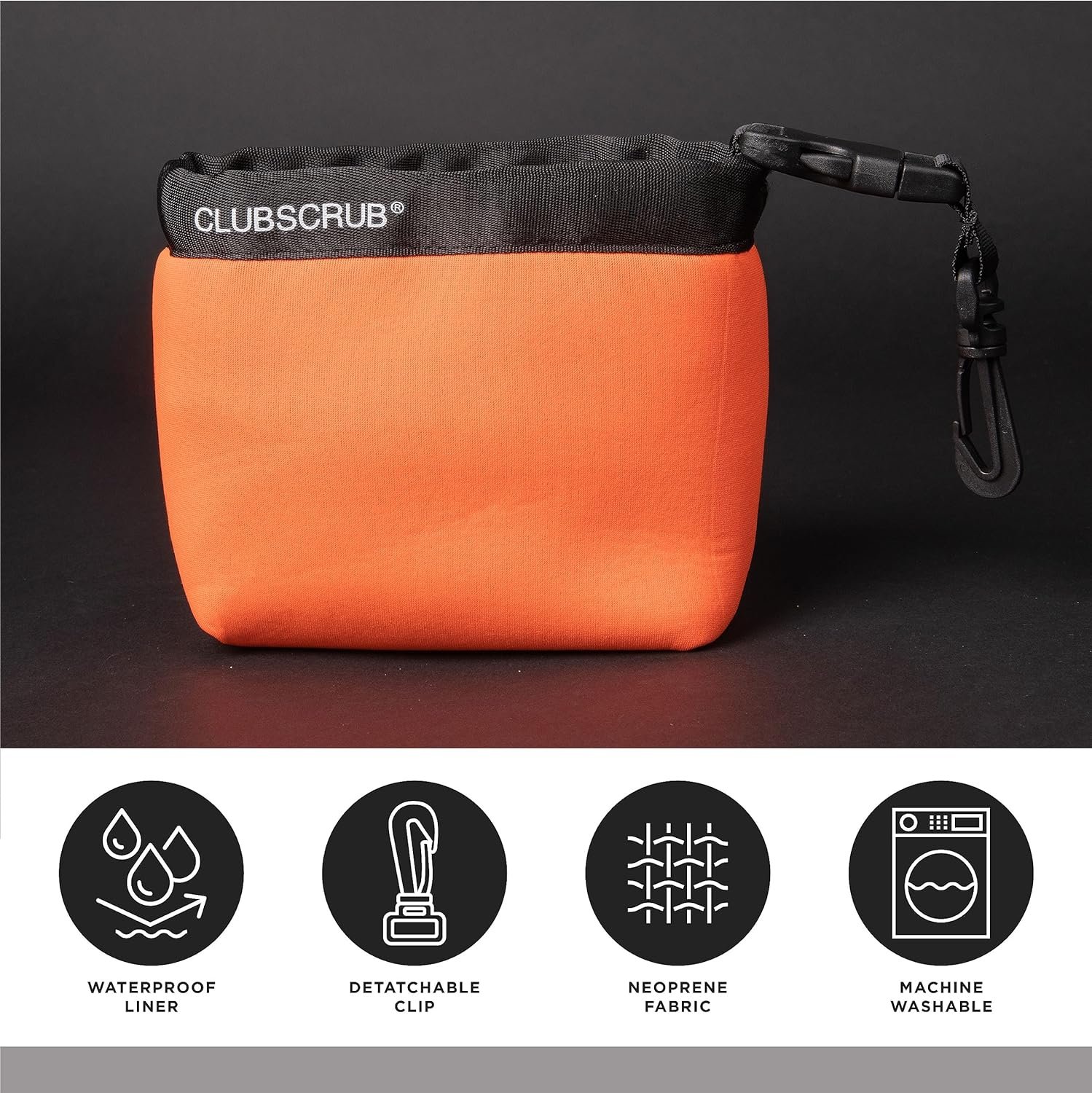 Club Scrub Golf Club and Golf Ball Cleaning Bag, Waterproof Clean Face Technology Liner, Detachable Clip, Machine Washable, Cleans Club Grooves, Dry Exterior (Neoprene or Microfiber Option Available)