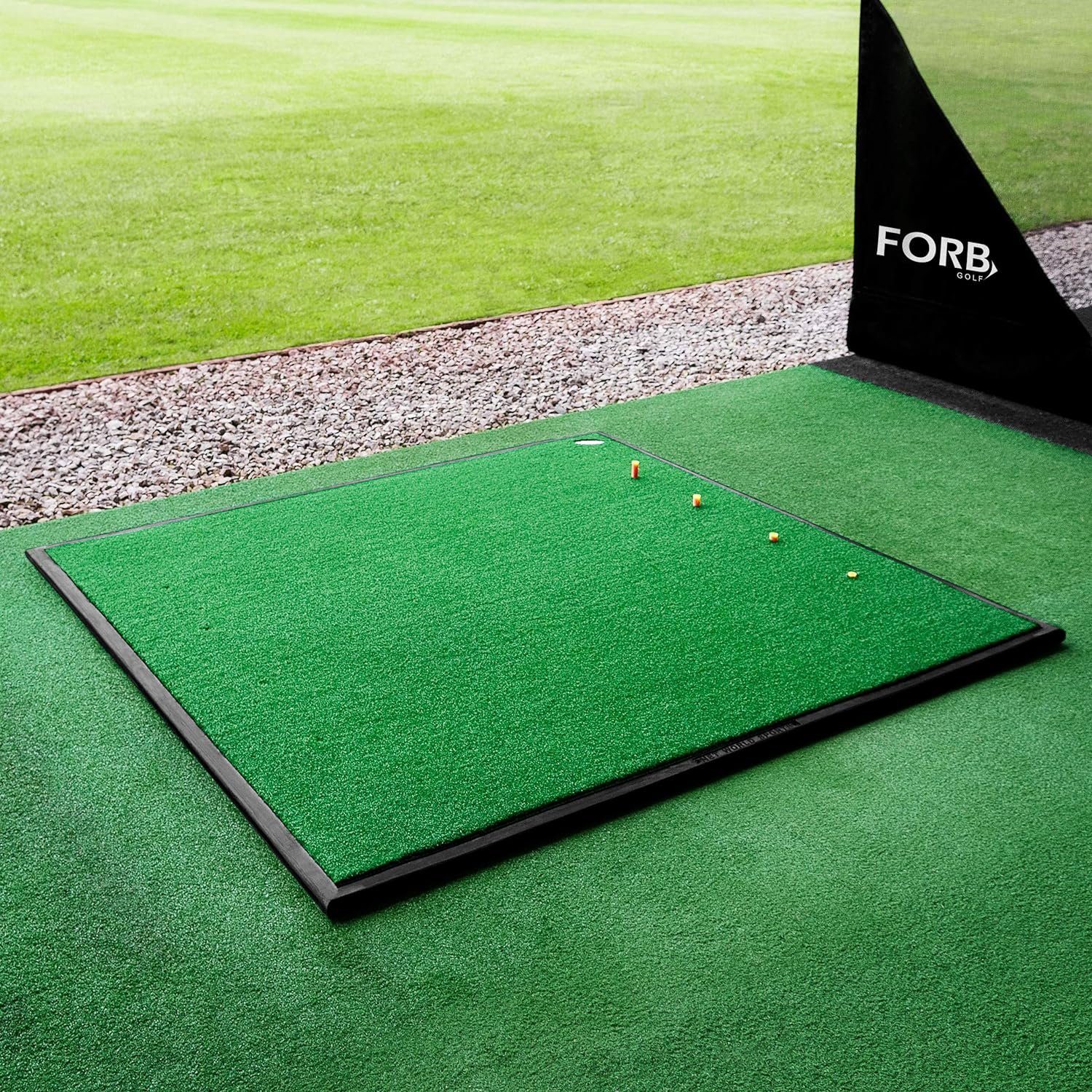 FORB Driving Range Golf Practice Mat With Golf Tees | Professional Quality | Optional Rubber Mat Base  Tray | 30mm Artificial Grass - Golf Training Aids (Golf Mat + Base + Ball Tray)