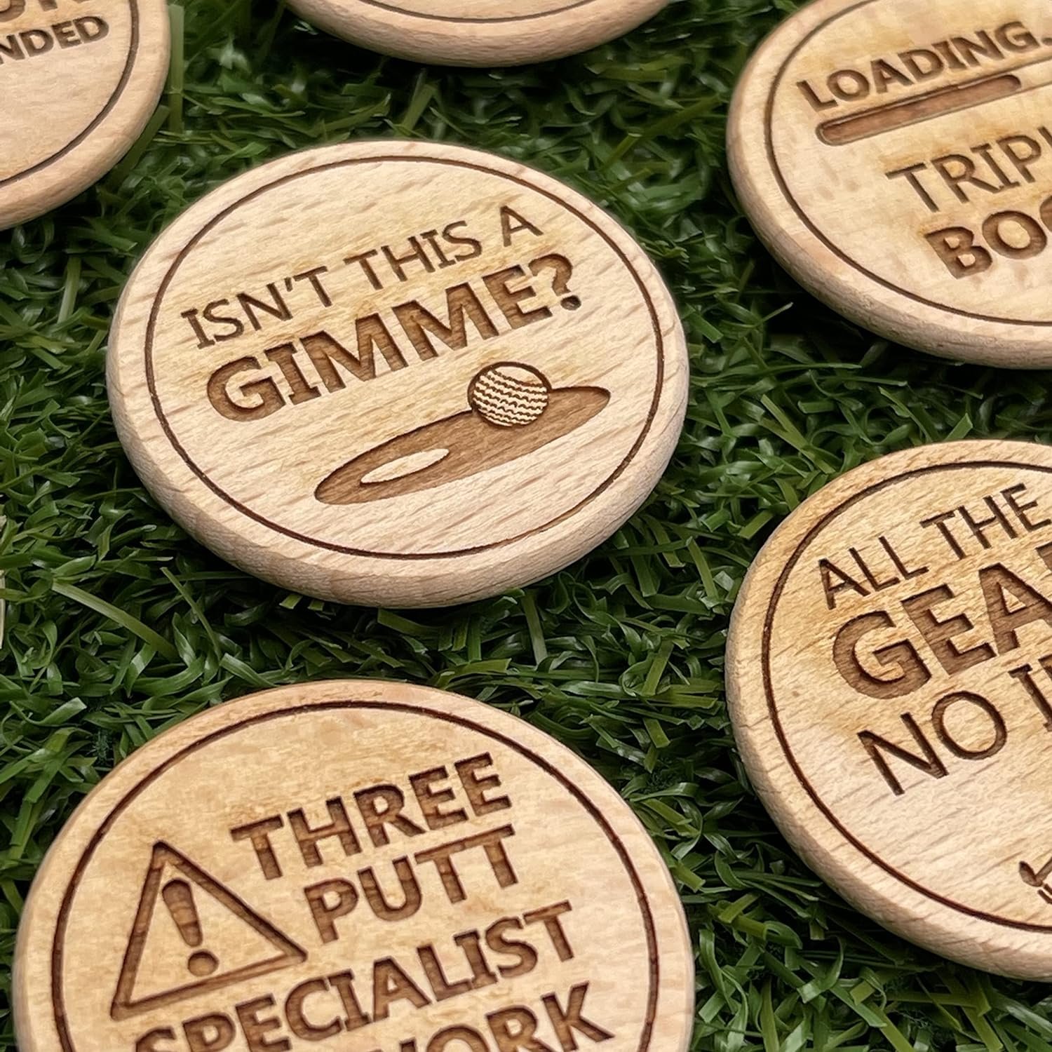 Funny Golf Ball Markers | Set of 8 Novelty Wooden Engraved Markers | Joke Golf Accessories For The Putting Green | Gift For Men | Perfect For Dad On Fathers Day