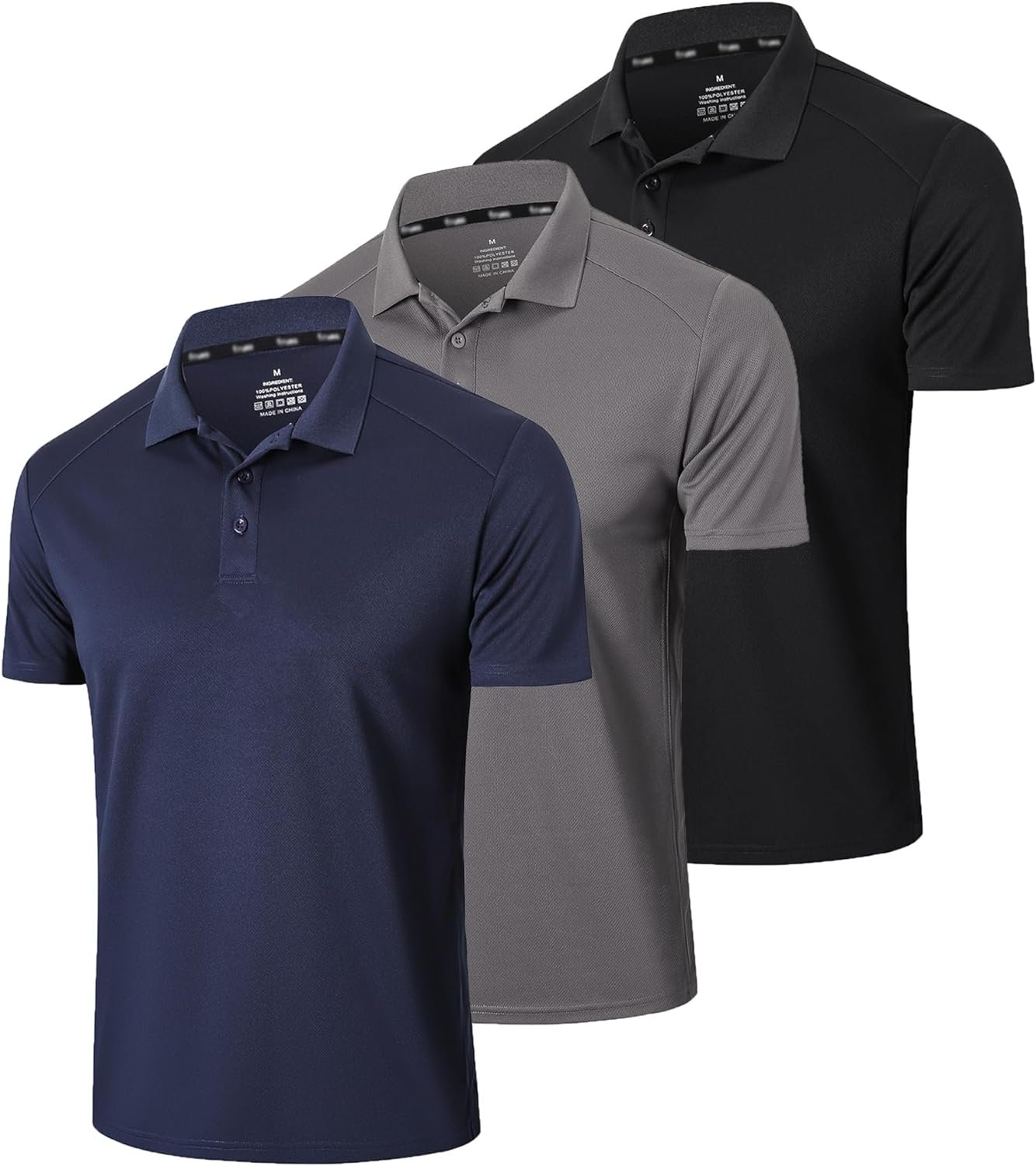 Gaiatiger 3 Pack Mens Polo Shirts Short Sleeve Dry Fit Lightweight Golf Casual Collared Tops Breathable Moisture Wicking Work Shirts