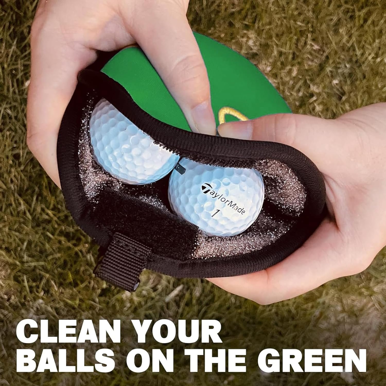 GOLDALIENS Golf Club Cleaner  Ball Cleaning Bag,Original Three-Layer Fabric Waterproof Technology,Golfers Ultimate Green Clean Scrub Equipment Accessories,Removable Clips to Support Machine Washing
