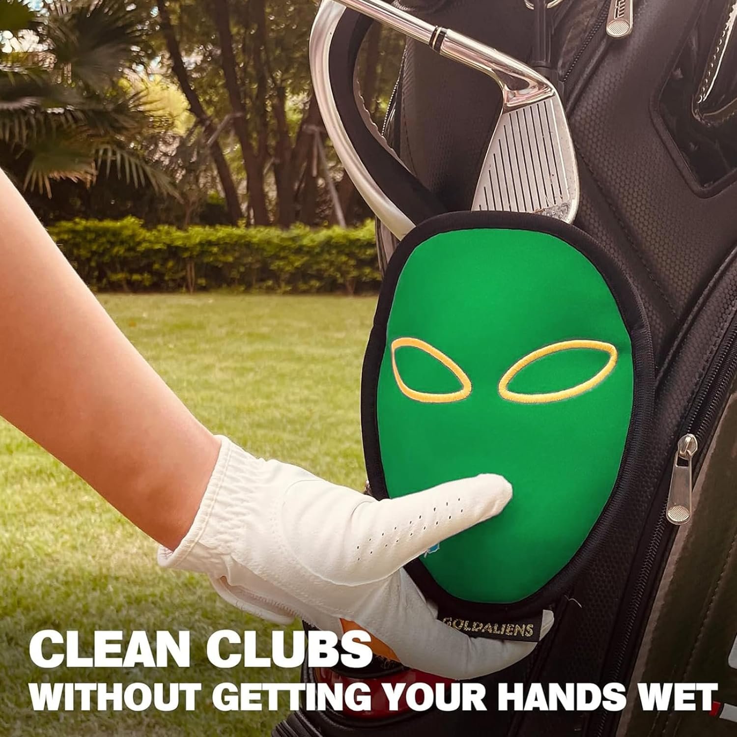 GOLDALIENS Golf Club Cleaner  Ball Cleaning Bag,Original Three-Layer Fabric Waterproof Technology,Golfers Ultimate Green Clean Scrub Equipment Accessories,Removable Clips to Support Machine Washing