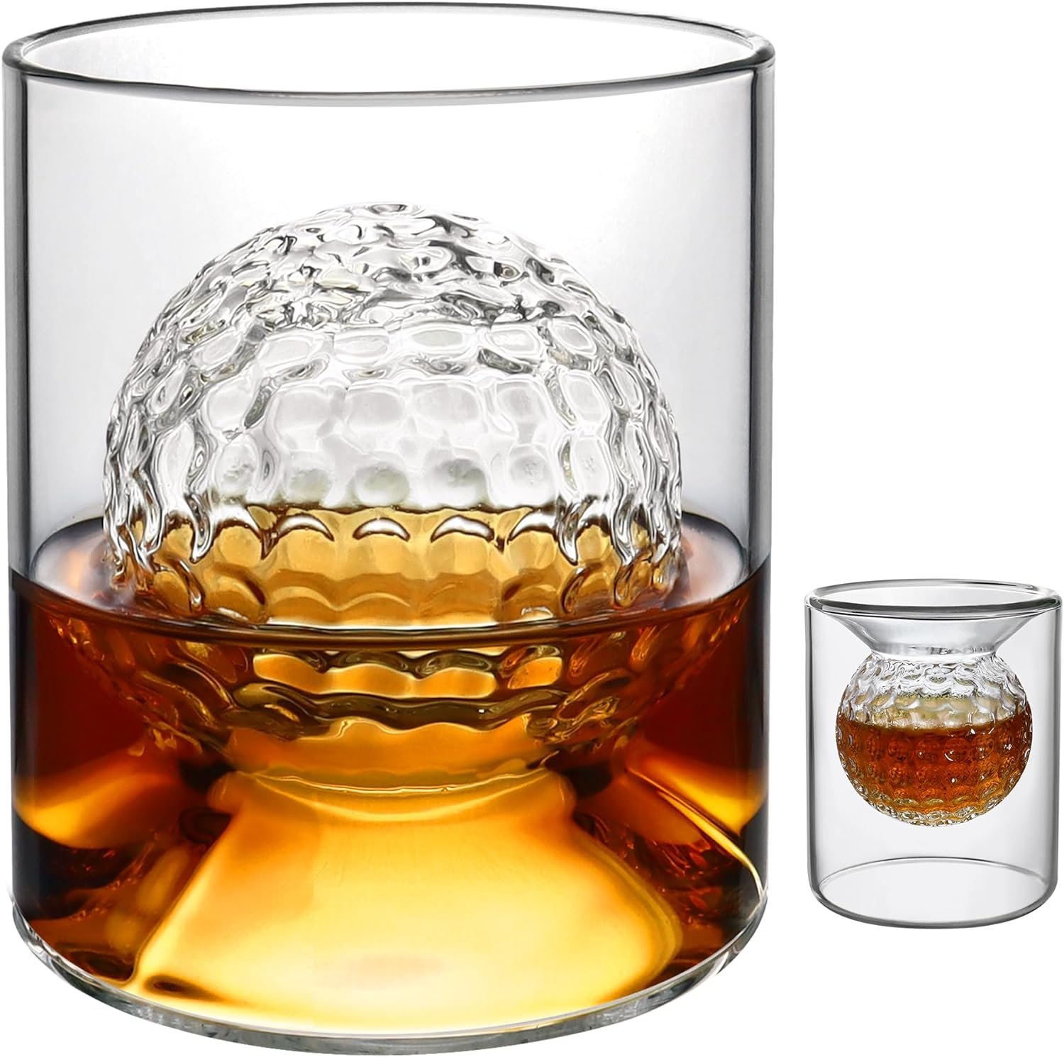 Golf Gifts for Mens Golfers, Dual Purpose Whiskey Glasses Rocks Glasses, Unique Embedded Golf Ball Shape Whisky Glasses Rum Glass Perfect Drinking Tumblers for Home Bar Party Birthday Golf Gifts (S)