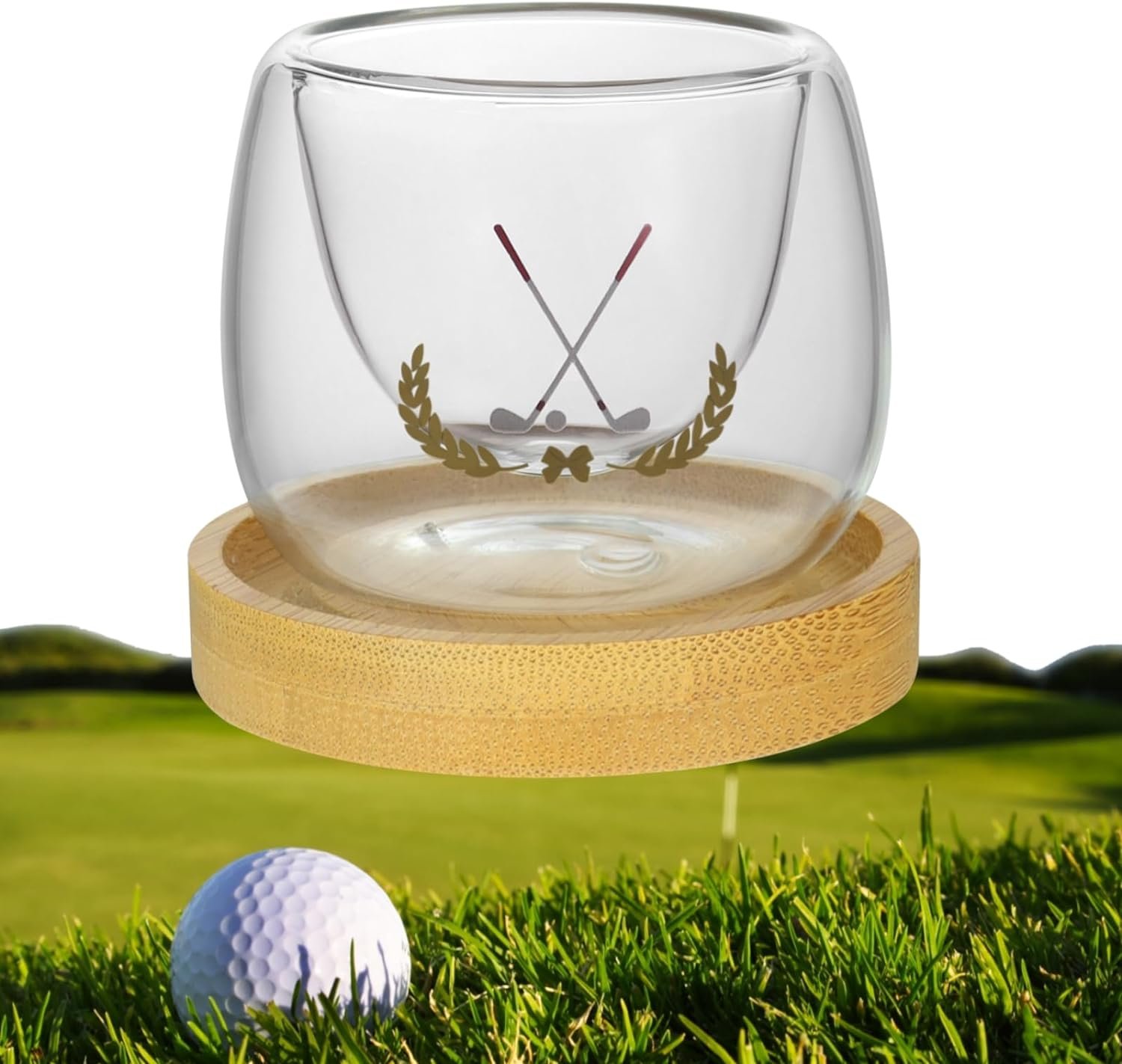 Golf Gifts for Mens Golfers, Whiskey Glasses with Coaster Embedded Unique Rum Golf Glass Novelty Wine Glasses Perfect Drinking Accessory and Home Bar Party Game Birthday Golf Gift