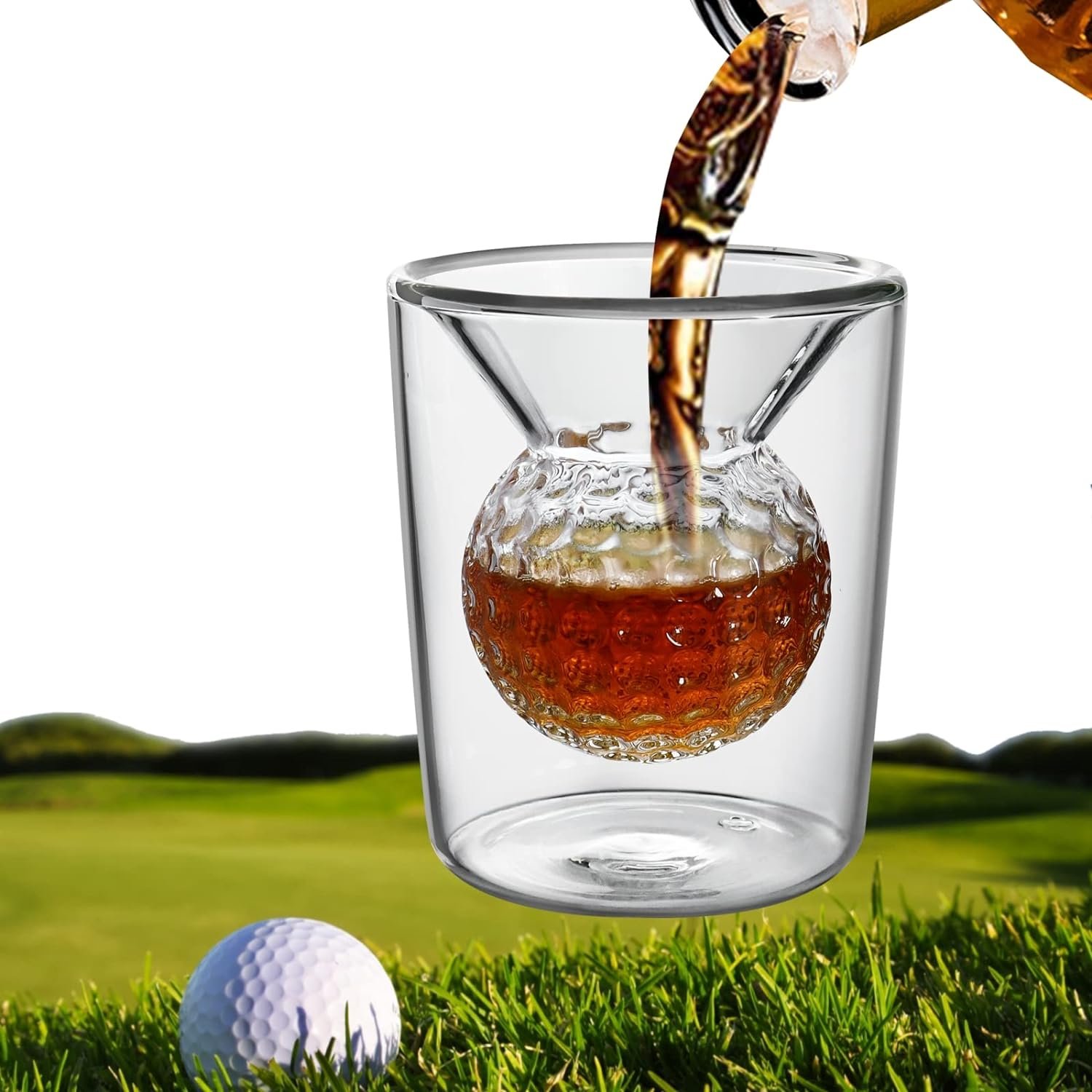 Golf Gifts for Mens Golfers, Whiskey Glasses with Golf Ball Shape Embedded Unique Rum Golf Glass Novelty Wine Glasses Perfect Drinking Accessory and Home Bar Party Game Birthday Golf Gift