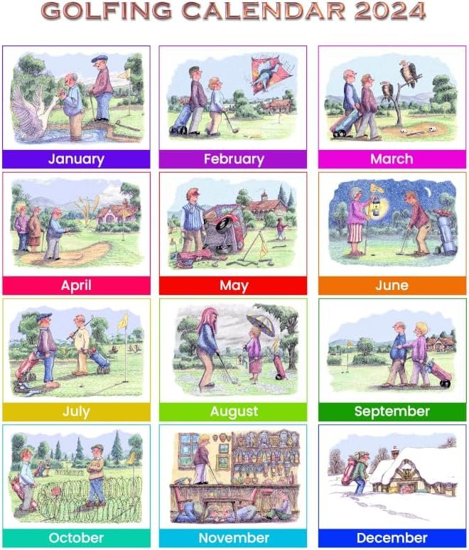 Golf Humour Cartoon Funny 2024 Yearly Wall Hanging Calendar - Cartoons by Armand Foster