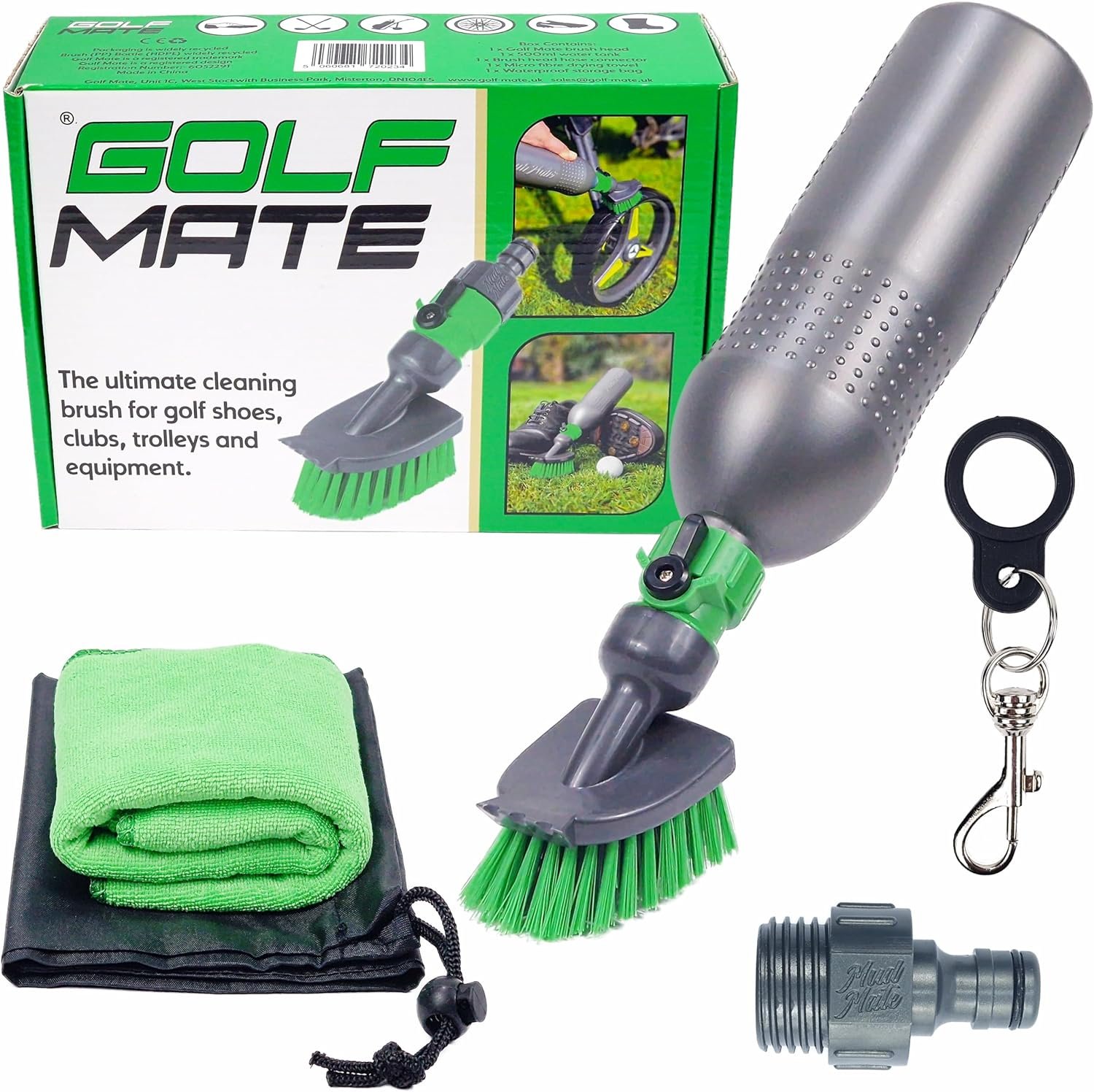 Golf Mate - Ultimate Cleaning Kit for Golf Shoes, Clubs  Outdoor Gear - Easy-to-Use, Garden Hose Compatibility - Heavy-Duty 500ml Bottle, Waterproof Bag  Microfiber Cloth