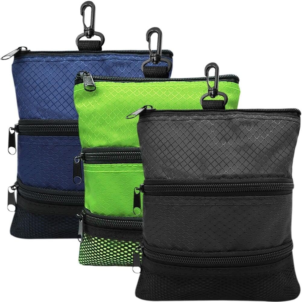 Golf Pouch Bag Ball Holder Valuable for Men Women,Golf Storage Zipper Handbag Pocket with Gear Clip Hook to Attach Bag Lightweight Portable Accessories Color Green Grey Blue