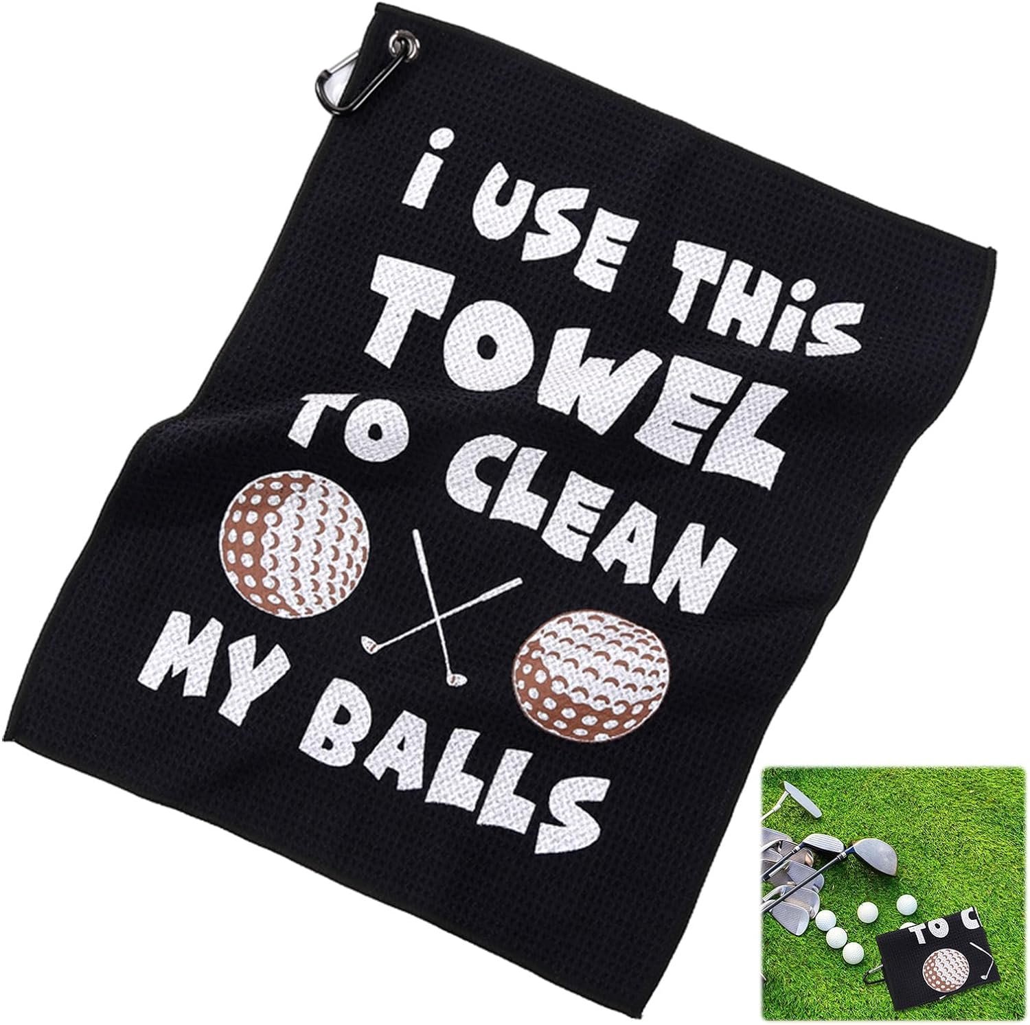 Golf Towel 1 Pcs Black Golf Towels for Golf Bags With Clip Cleaning Golf Clubs Golf Towels Durable, Highly Absorbent, Personalised Golf Towel Funny Golf Towel