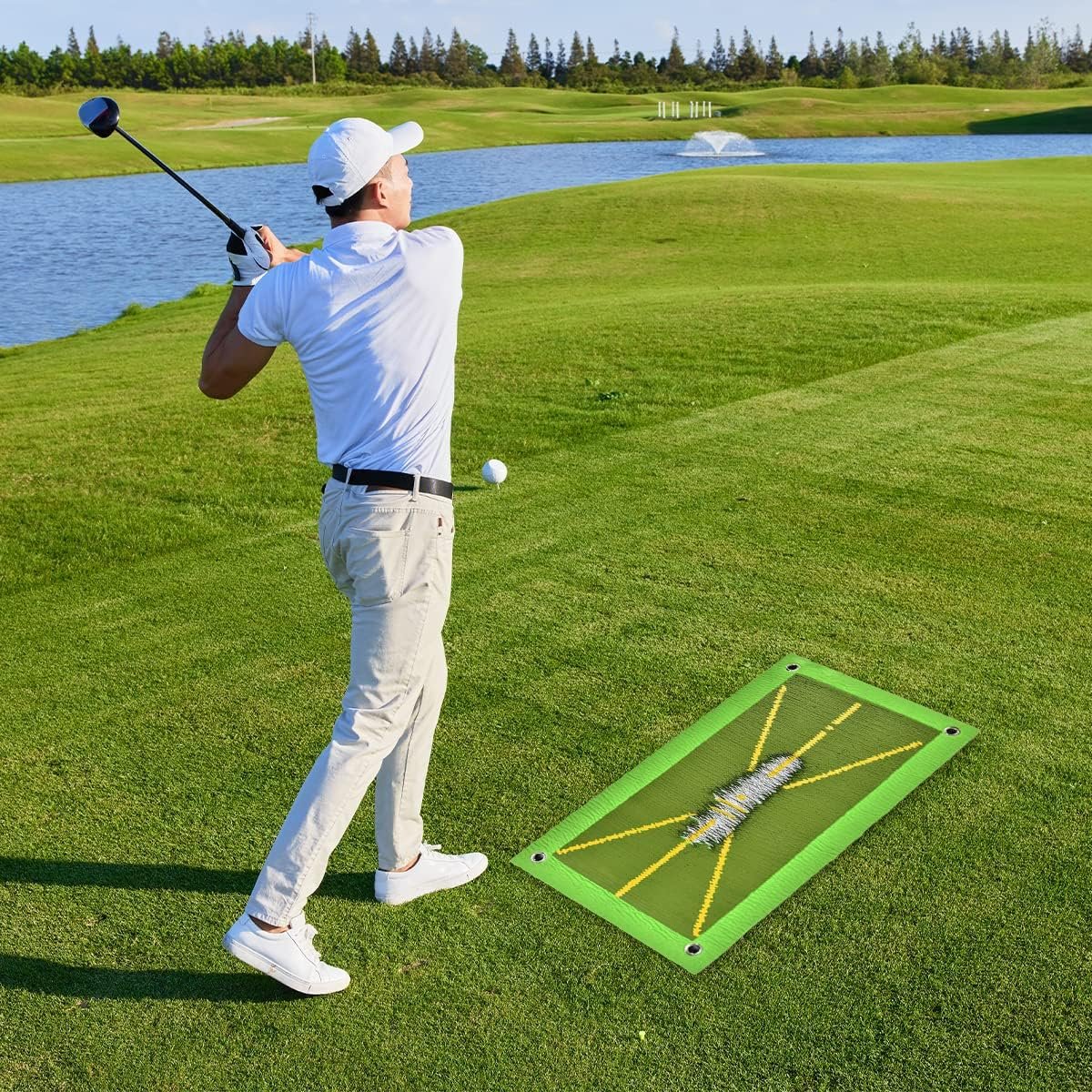 Golf Training Mat for Swing Detection Batting Set 10PCS, Golf Practice Mat Swing Path Golf Divot Training Mat Golf Training Aids Golf Strike Mat Putting Aid Golf Swing Mat Winter Golf Mat 47 x 25.7cm