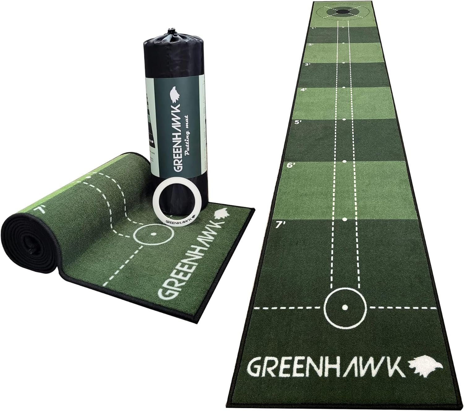 Greenhawk 3meters long Golf Putting Mat Indoor Golf, Carry Bag and Putting Cup - Perfect Aid to Simulate a green, Golf Gift