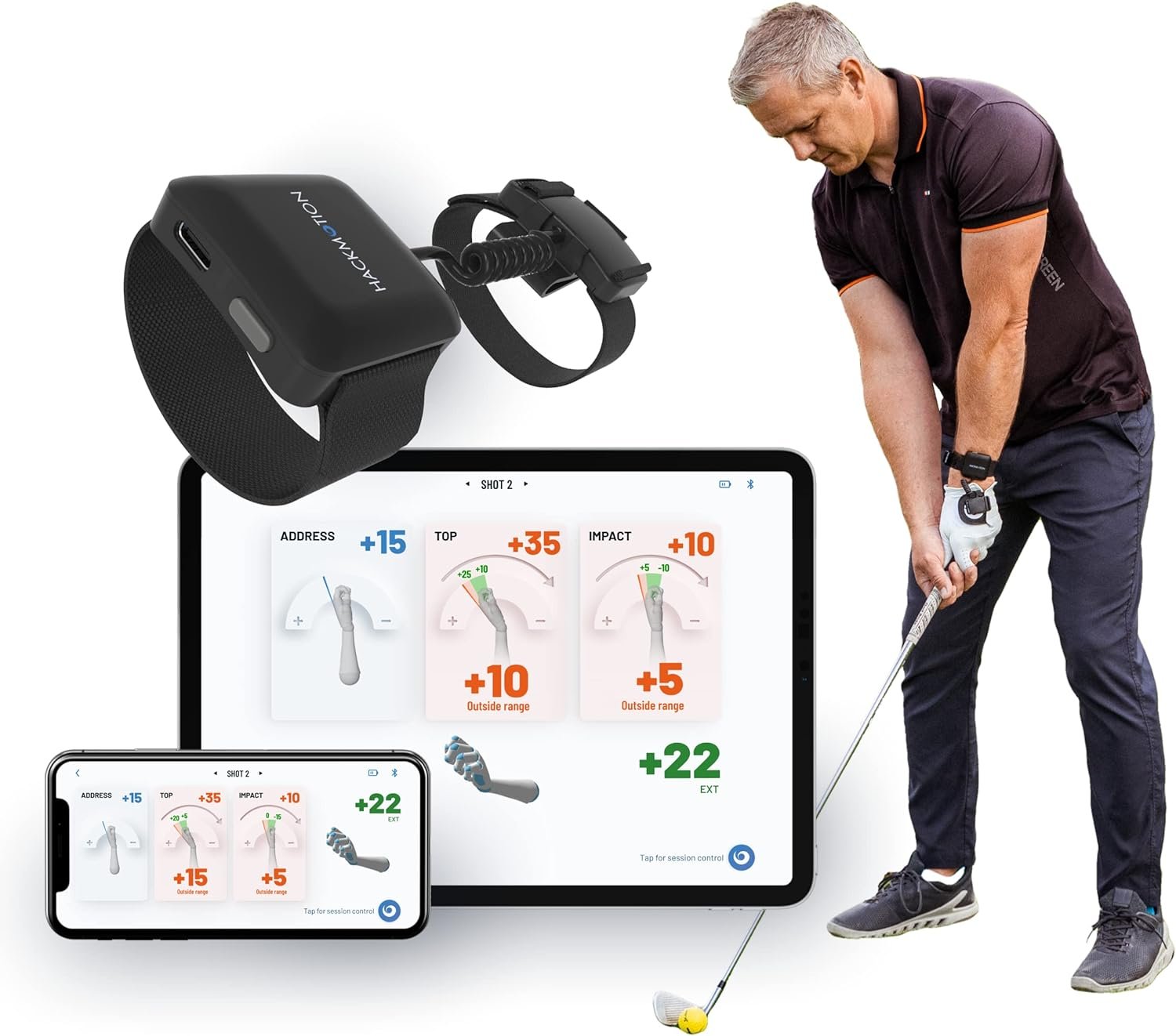 Hackmotion Player – Golf Swing and Wrist Angle Training Aid – Provides Real-time Wrist Data to Fix Common Swing Faults and Improve Ball Flight