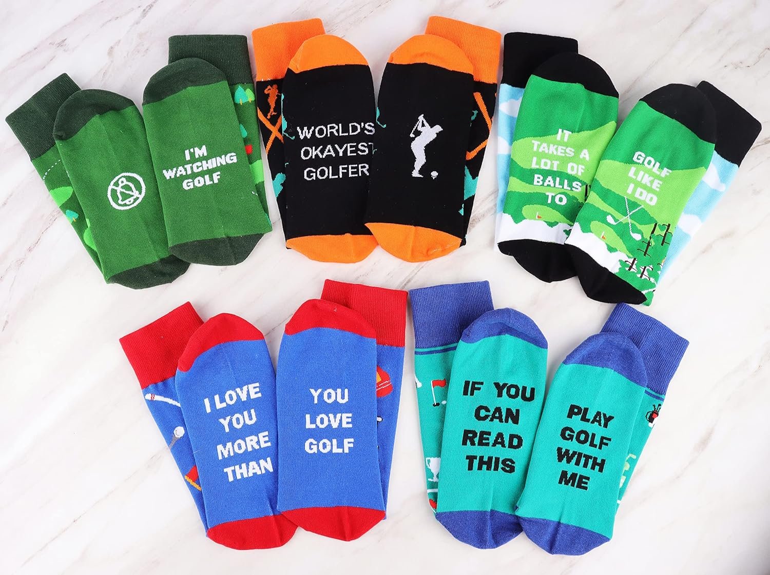 Jeasona 5 Pairs Golf Socks for Men 9-11 Golf Gifts for Men Who Have Everything Funny Golf Gifts for Men Golf Presents for Men Him Dad Grandad Husband Uncle Golf Themed Gifts Gift for Golfer