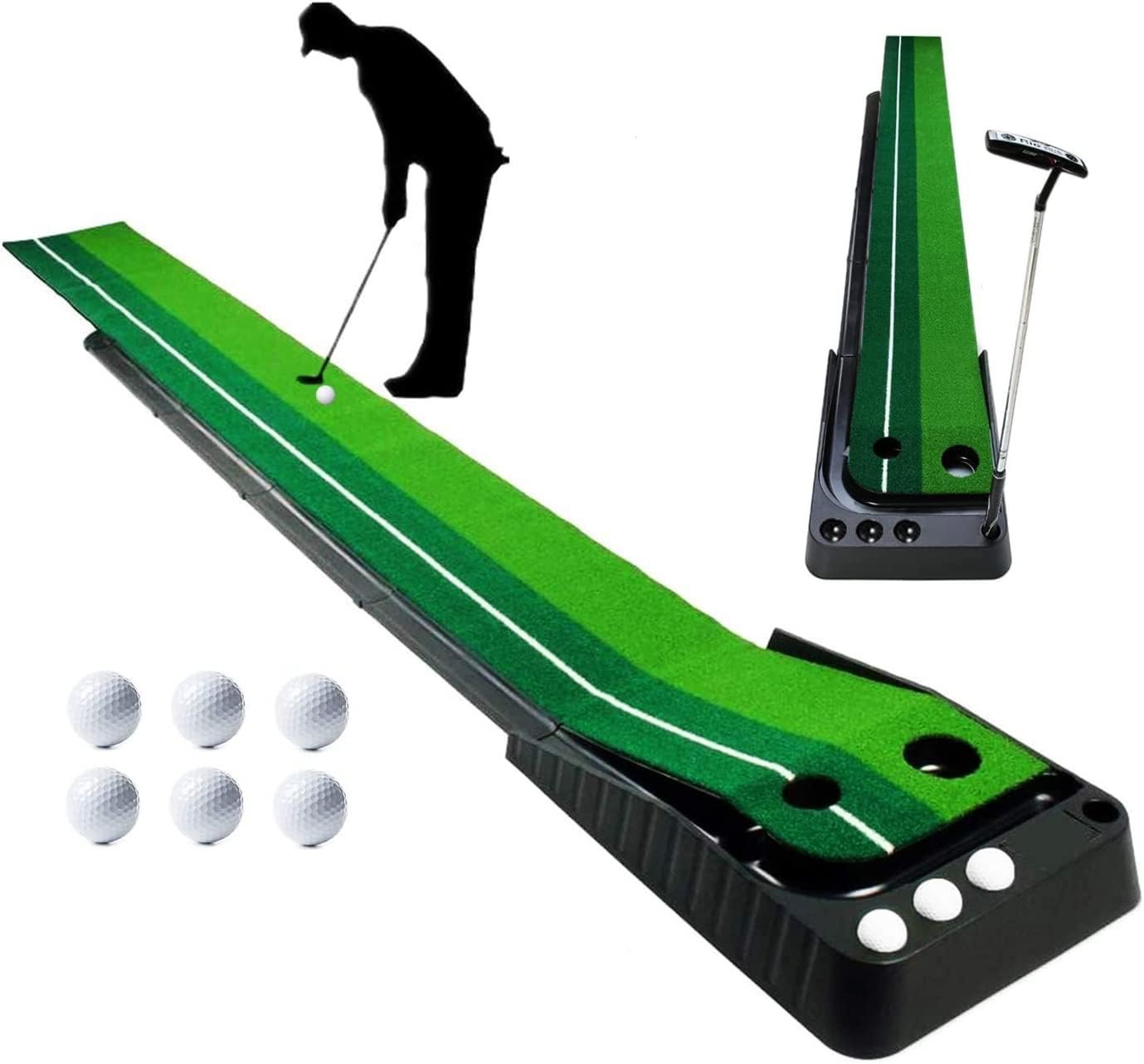 jxgzyy Golf Putting Mat Auto Ball Return Golf Putting Trainer With 6 Free Balls Golf Training Aid 300x40cm Golf Practice Mat Golf Putting Green, For Home Office Indoor Outdoor