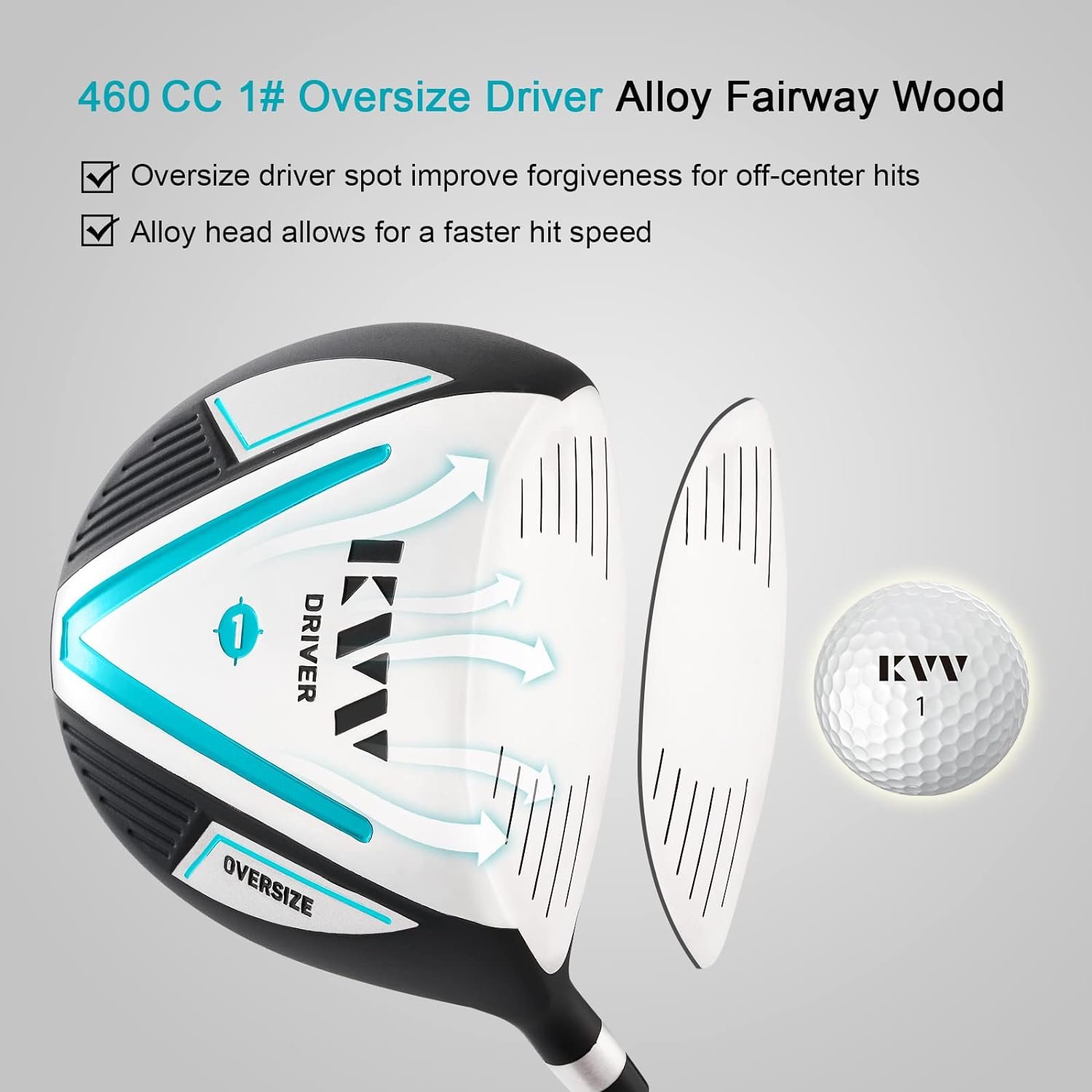 KVV Women’s Complete Golf Clubs Package Set Includes Driver, 3# Fairway, 5# Hybrid, 5#-P# Irons, Putter, Cart Bag, Head Covers, Right Handed