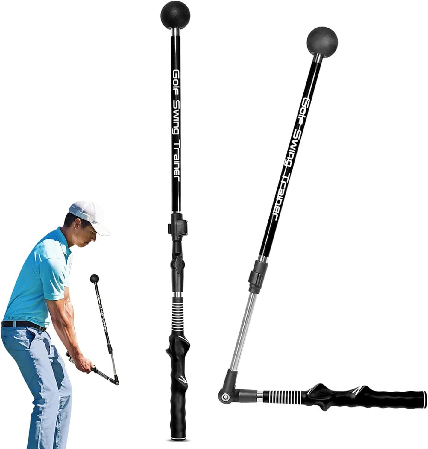 Les-Theresa Golf Swing Trainer Aid Adjustable Golf Alignment Stick, Golf Trainer Aid Foldable Golf Aids Swing Trainer, Swing Trainer Golf Forearm Rotation Golf Training Aid For Beginner Professional