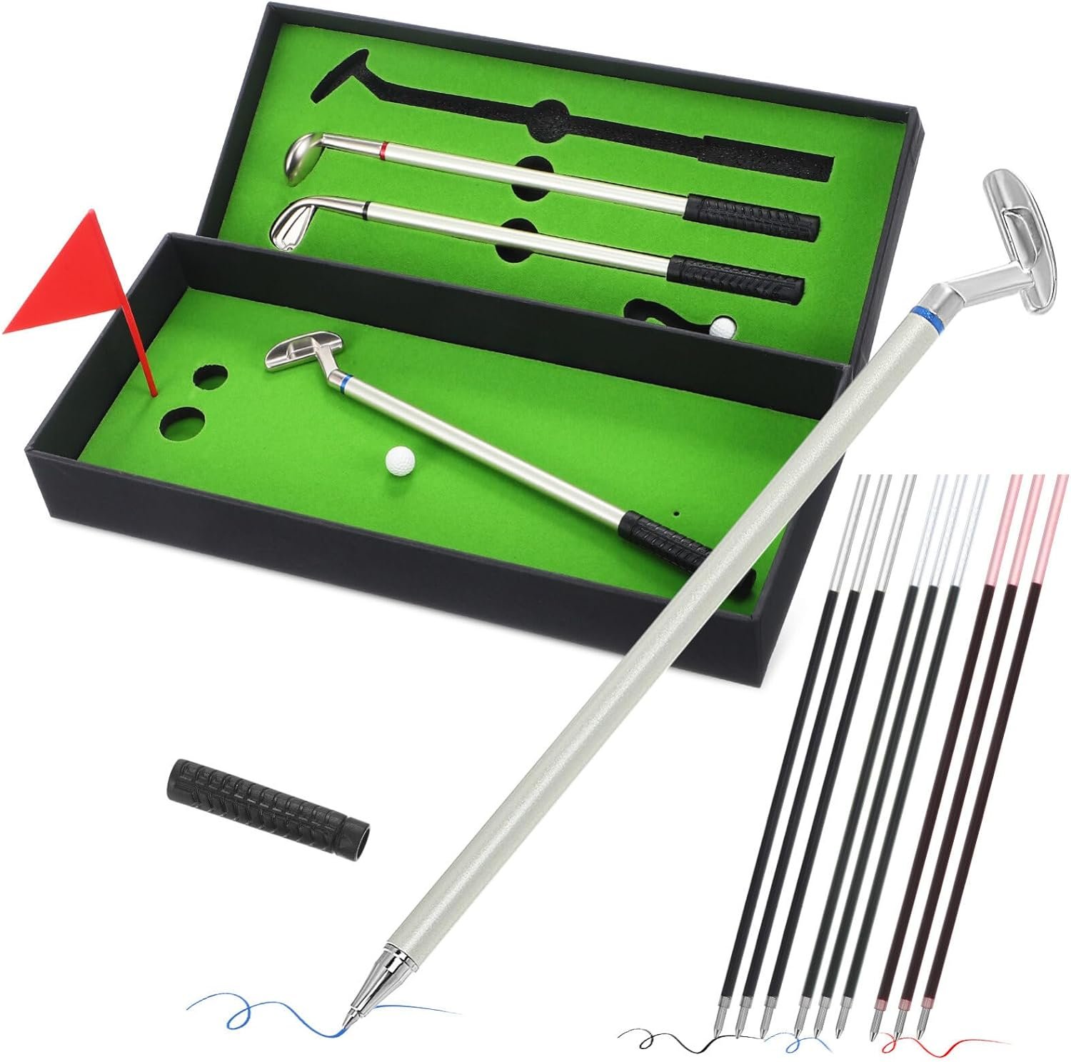 Operitacx Mini Golf Club Putter Ballpoint Pen , Golfers Gift Box Set with 9pcs Refills, Desktop Decor for School Supplies Golf accessories Men Women Dad Boss Coworker Teen Boys