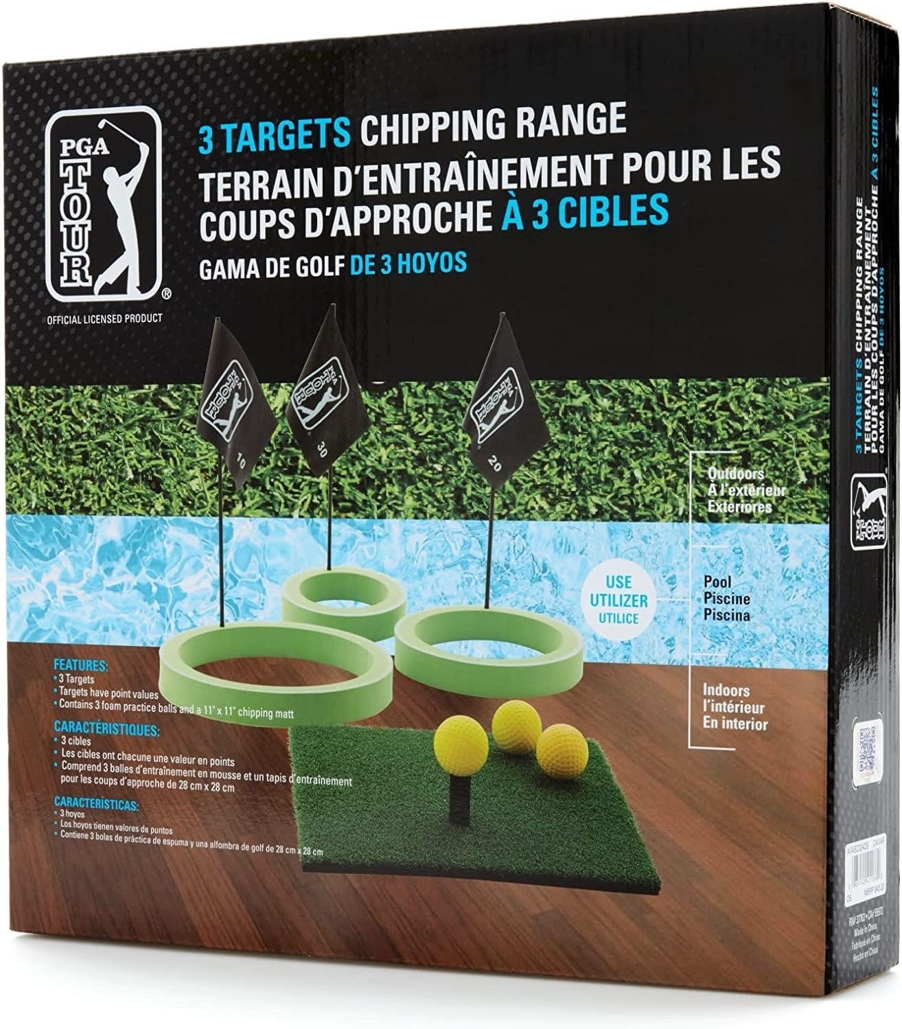 PGA Tour Golf - 3 Target Chipping Game, Golf Training Aid, Portable with Chipping Mat, Fun Garden Game, Golf Accessories