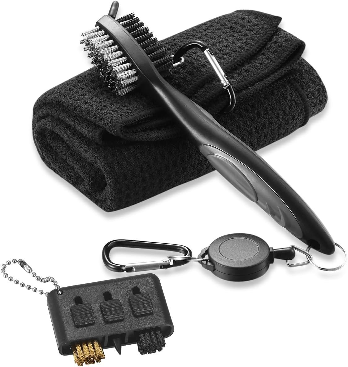 pzihao Golf Club Brush and Microfibe Towel Kit、Cleaning brush, with Carabiner Clip Waffle Pattern Golf Cleaning Tool, Golf Gifts for Men Golf Cleaniner Set