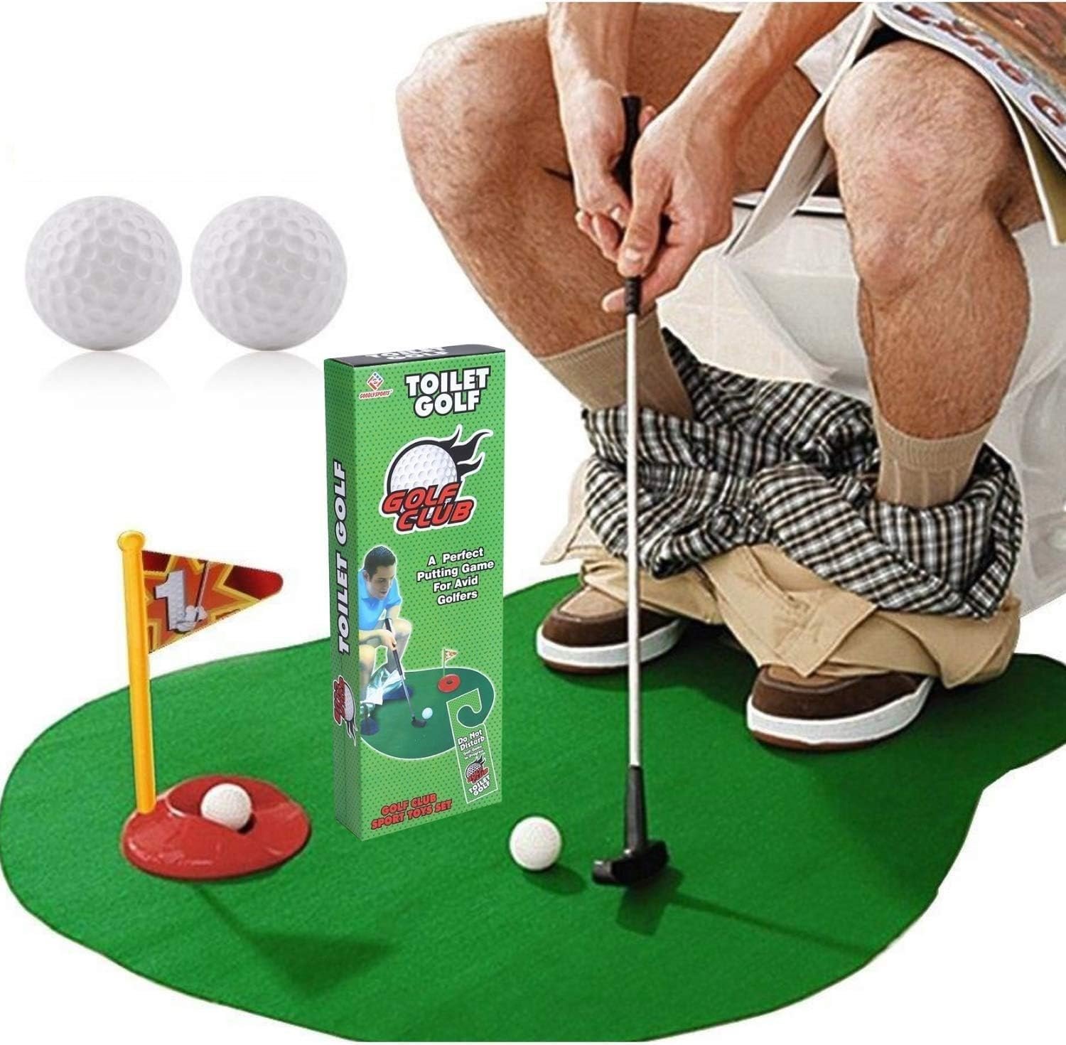 Shabeli Toilet Golf Game-Practice Mini Golf in Any Restroom/Bathroom- Fathers Day, White Elephant, Christmas, Valentines Funny Gag Gifts