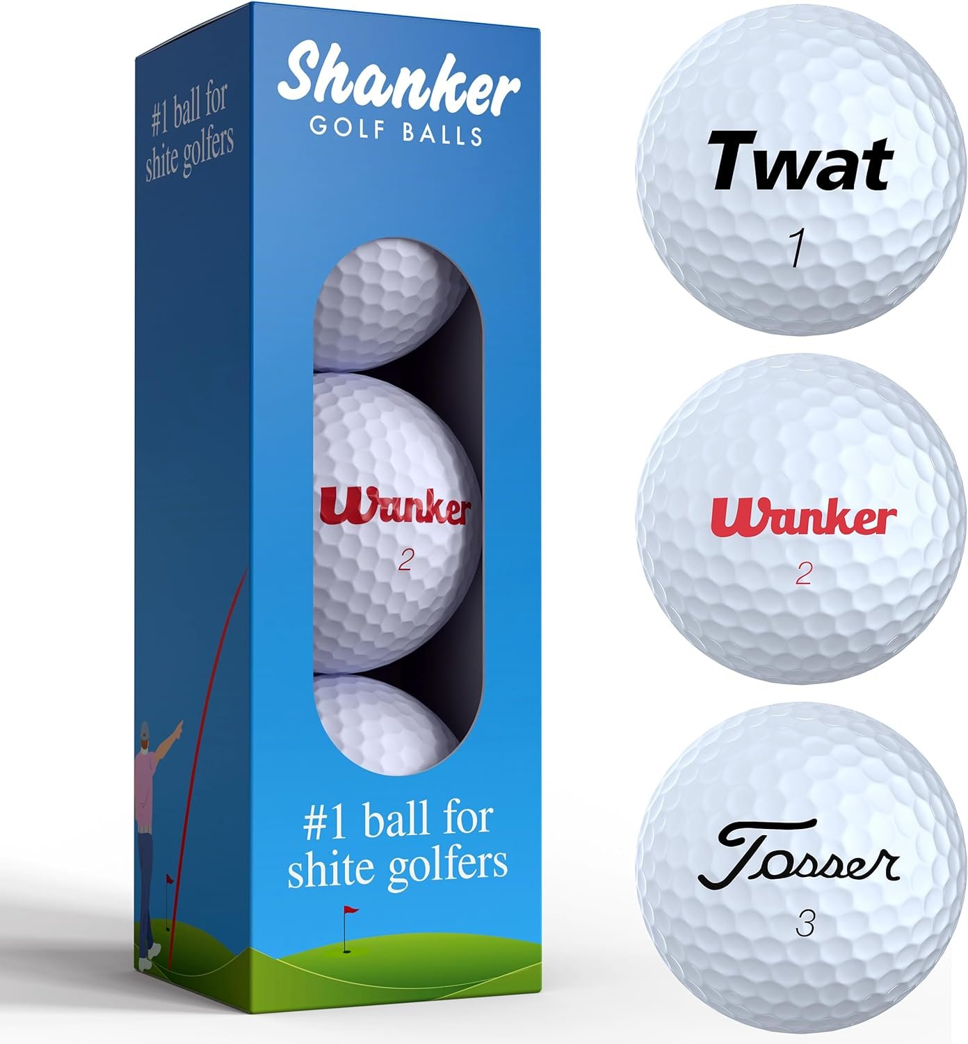 Shanker Golf Balls - Rude Branded Horrible Balls - Funny Joke Gift for Golfers (Sleeve of 3, Novelty, Playing Quality)