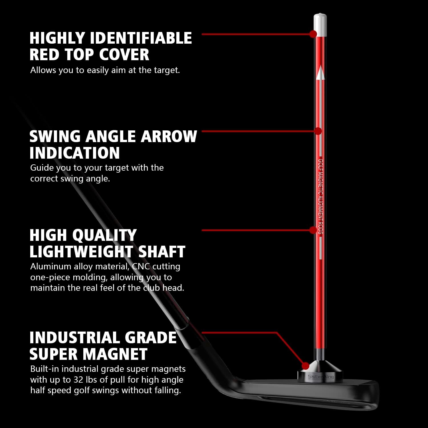 SisterAling Golf Magnetic Alignment Rods,Golf Club Alignment Sticks,Magnetic Swing Training Aid Accessories Visualize Calibrate Golf Shots,hit The Target with The Right Golf Swing,Golf Gift