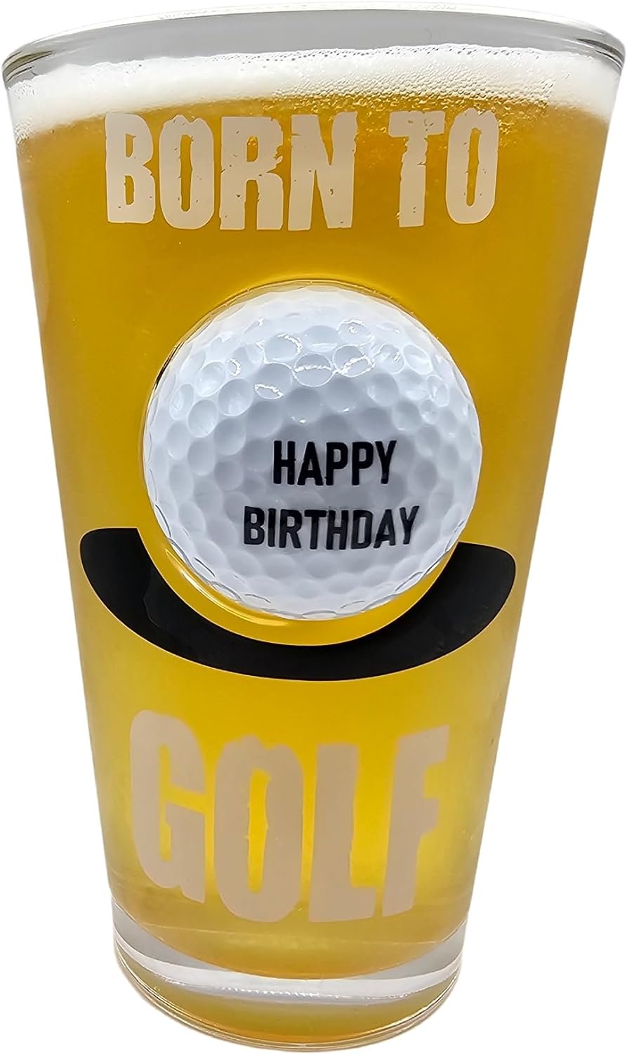 solo-pro master your game Birthday Celebration Happy Birthday, 40TH, 50TH, 60TH Pint Glass Unique Novelty Design Real Golf Ball Embedded Gift Dad Him Her (Happy Birthday)